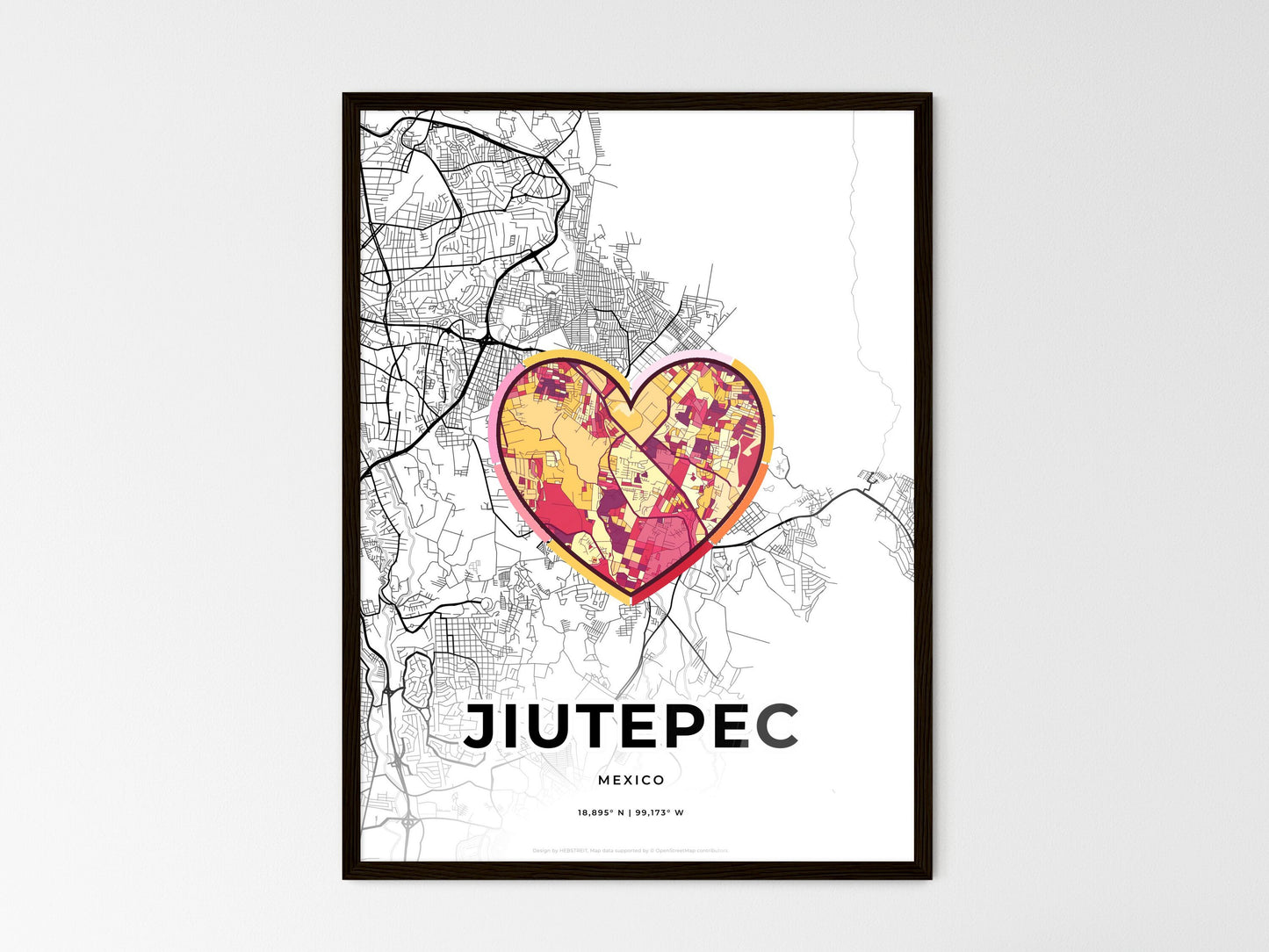 Jiutepec Mexico wedding art map with heart icon