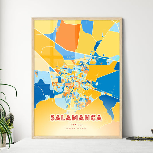 Colorful SALAMANCA MEXICO Fine Art Map Blue Orange