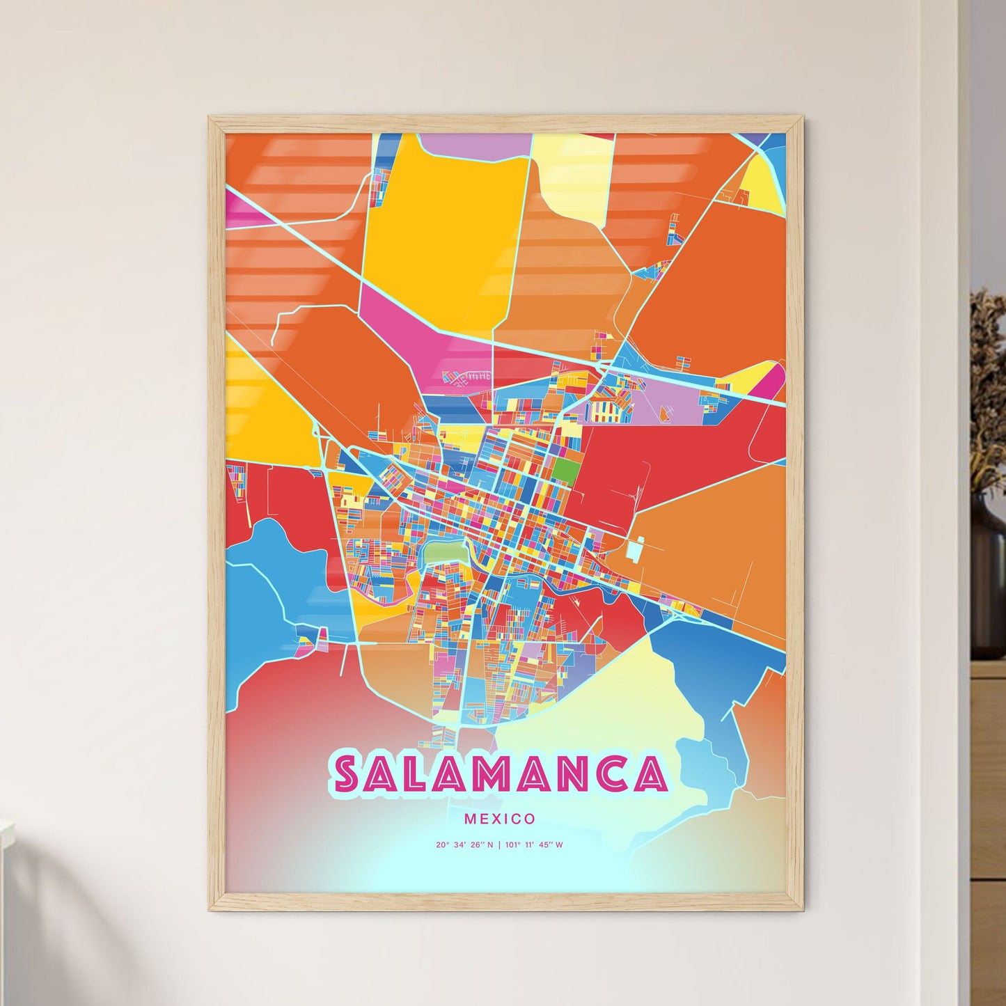 Colorful SALAMANCA MEXICO Fine Art Map Crazy Colors