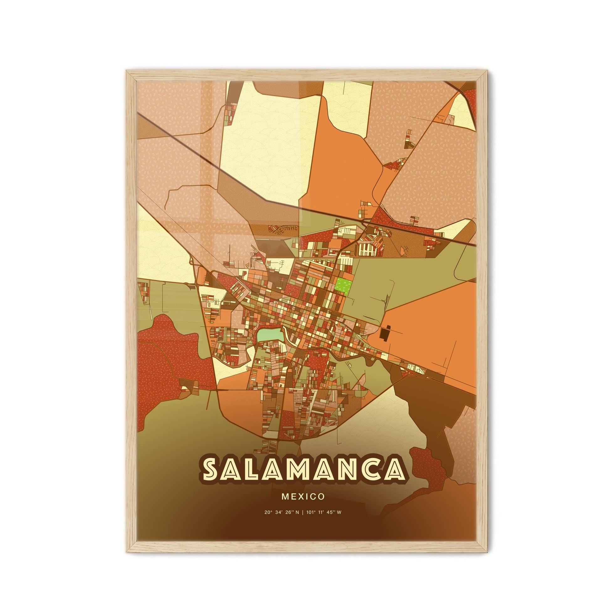 Colorful SALAMANCA MEXICO Fine Art Map Farmhouse
