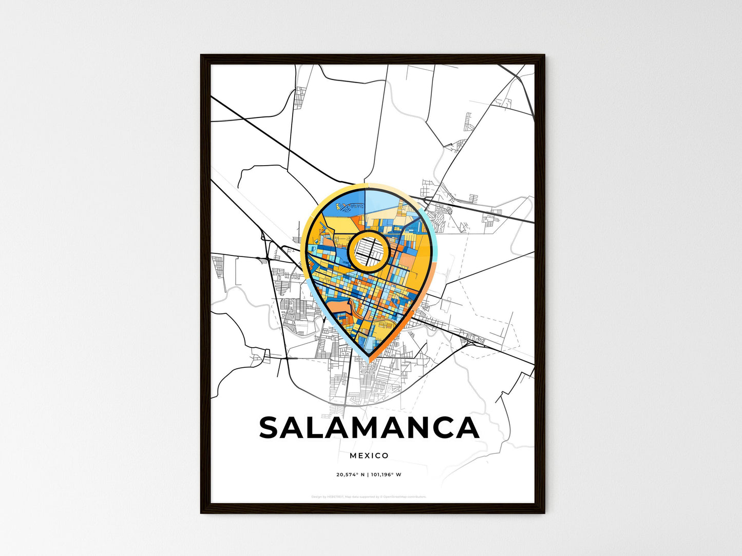 Salamanca Mexico wedding art map with pointer icon