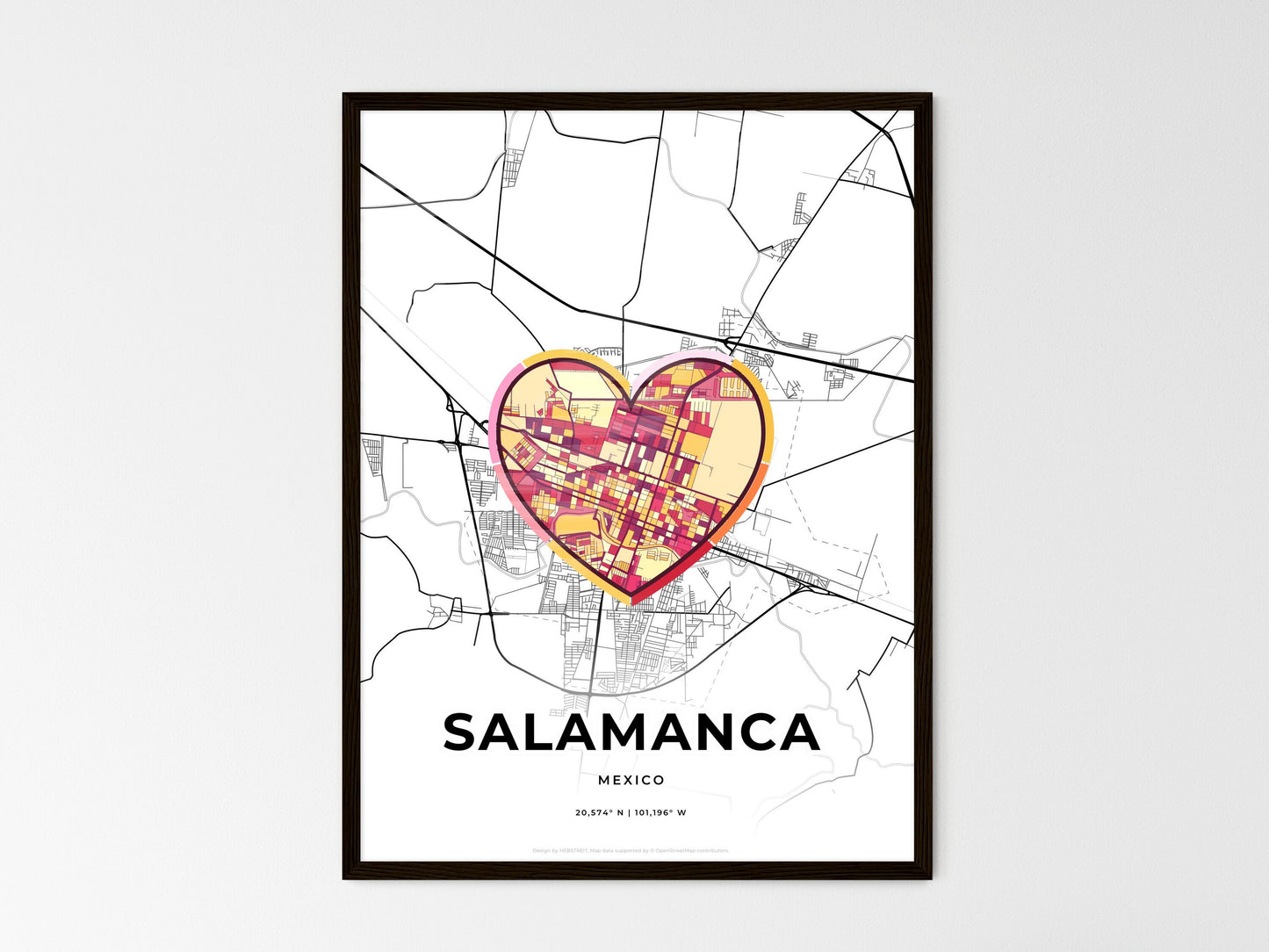 Salamanca Mexico wedding art map with heart icon
