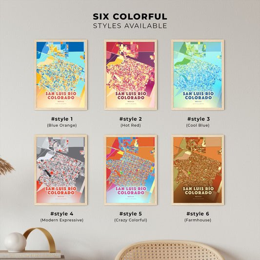 Colorful SAN LUIS RÍO COLORADO MEXICO Fine Art Map Blue Orange