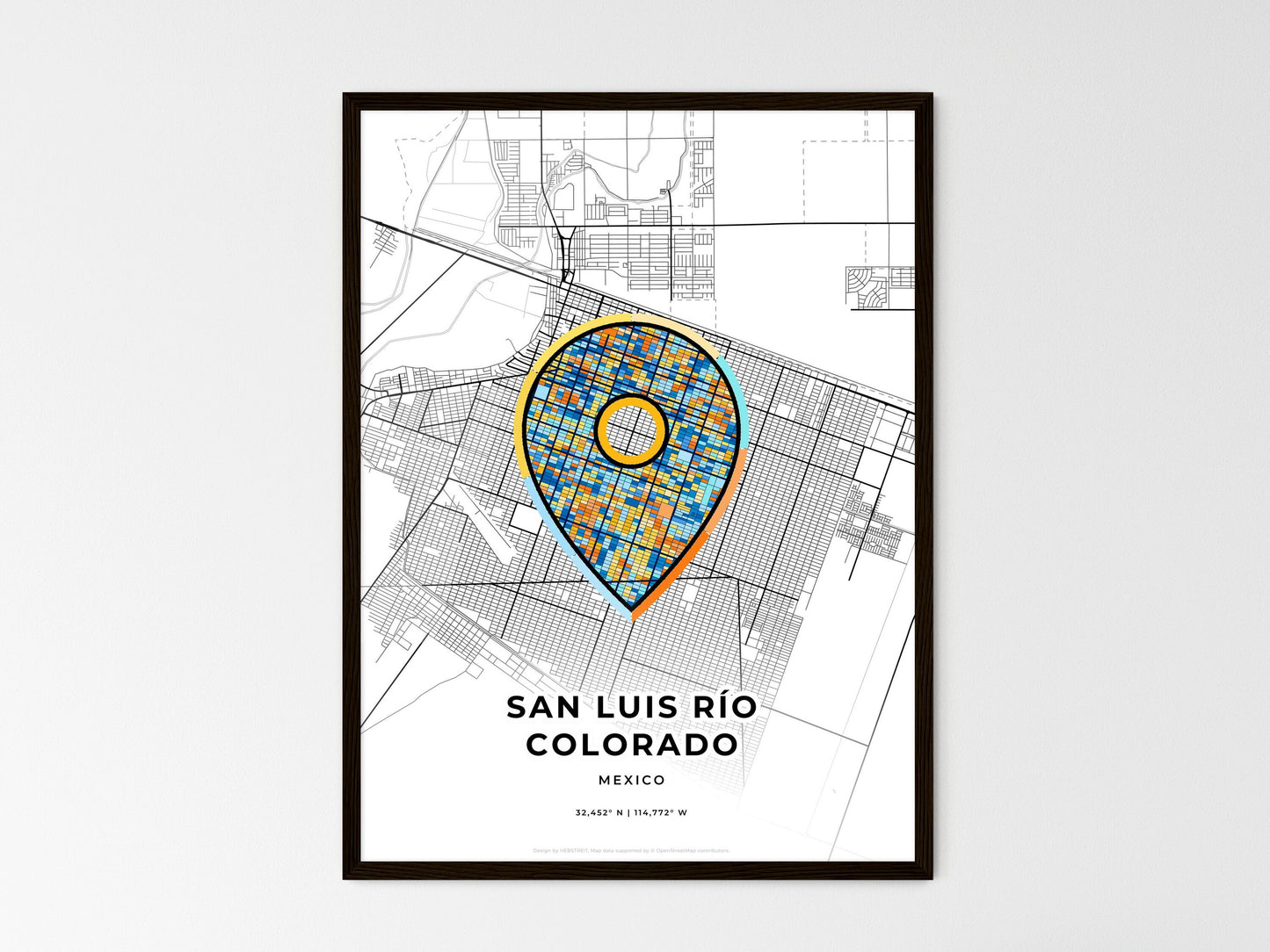 San Luis Río Colorado Mexico wedding art map with pointer icon
