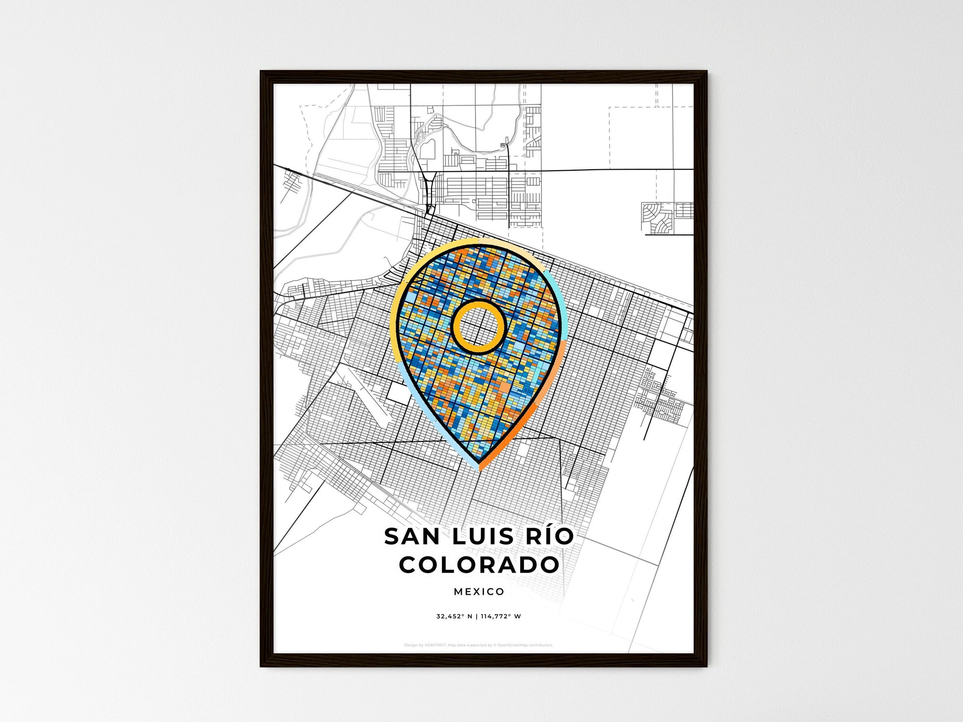 San Luis Río Colorado Mexico wedding art map with pointer icon