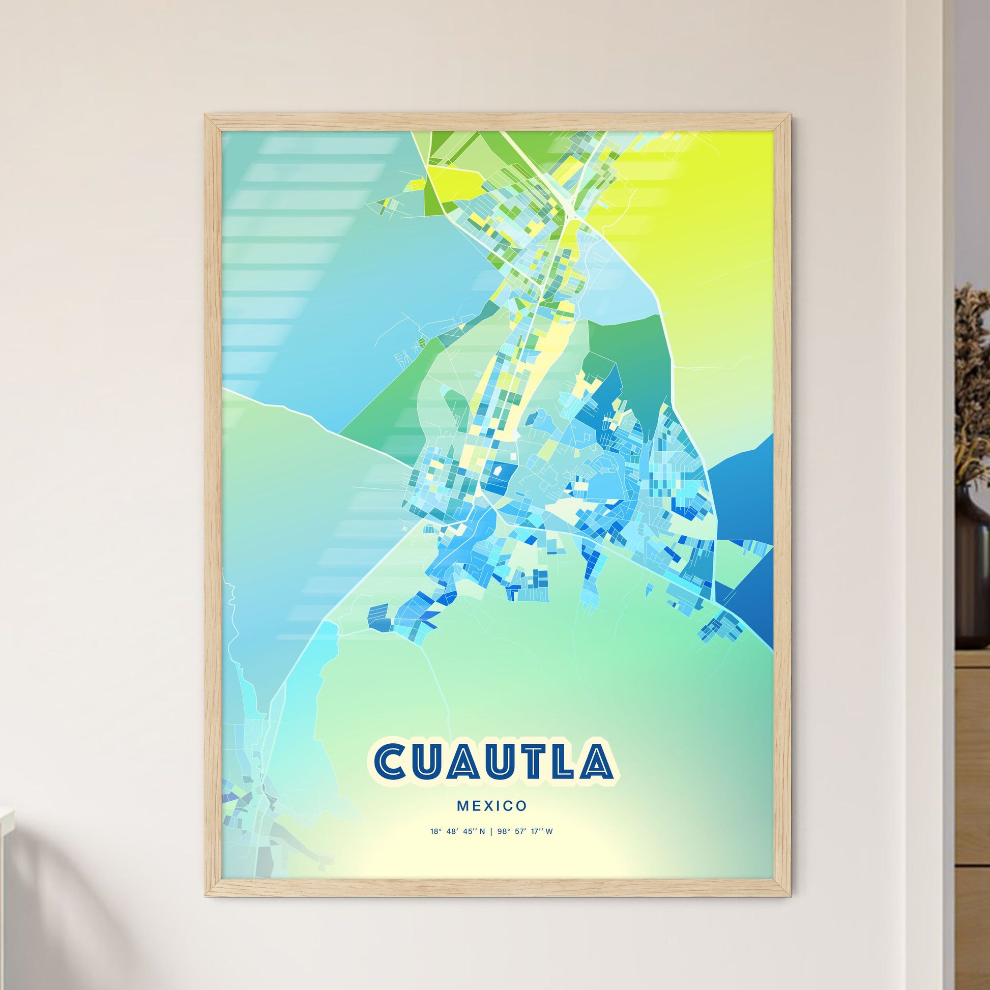 Colorful CUAUTLA MEXICO Fine Art Map Cool Blue