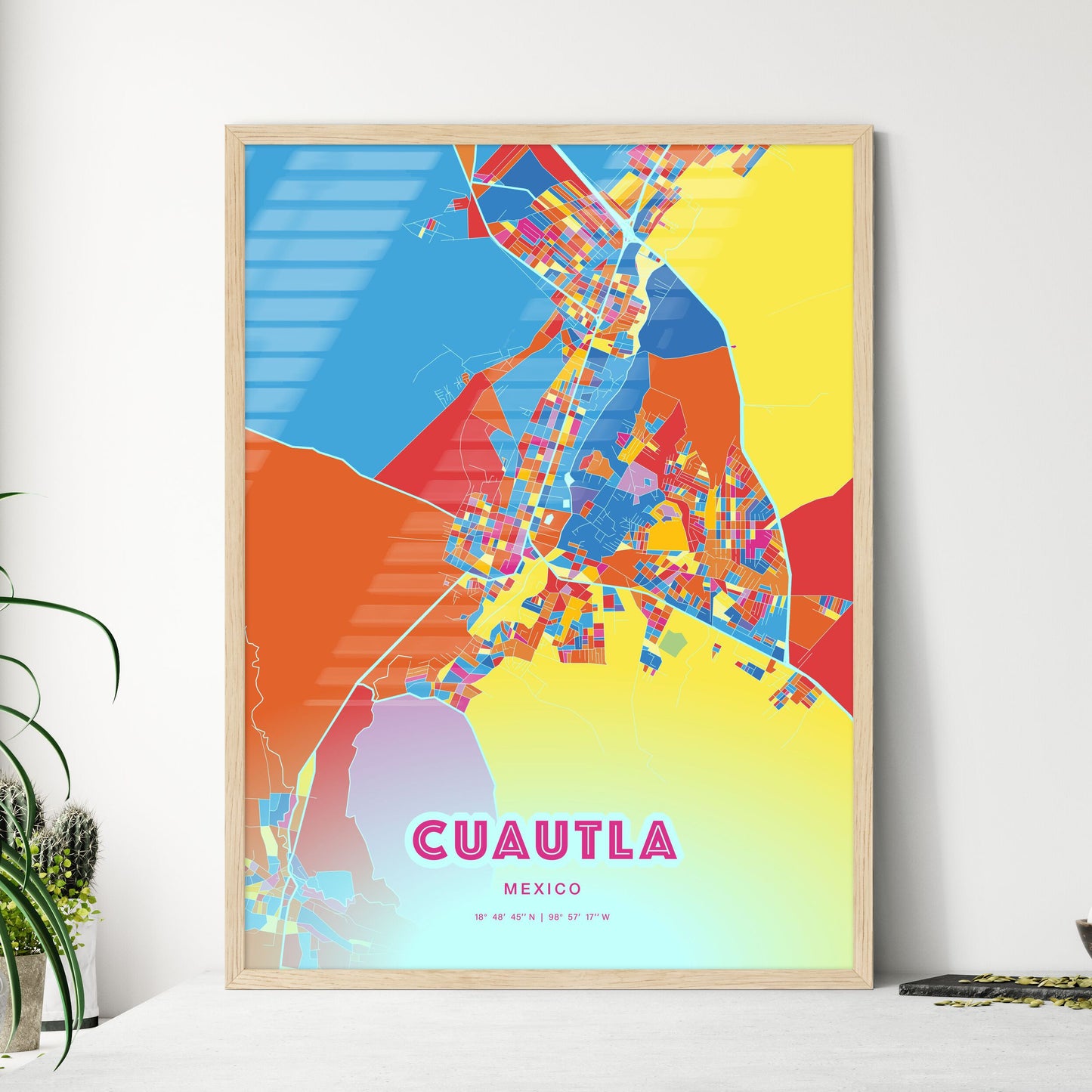 Colorful CUAUTLA MEXICO Fine Art Map Crazy Colors