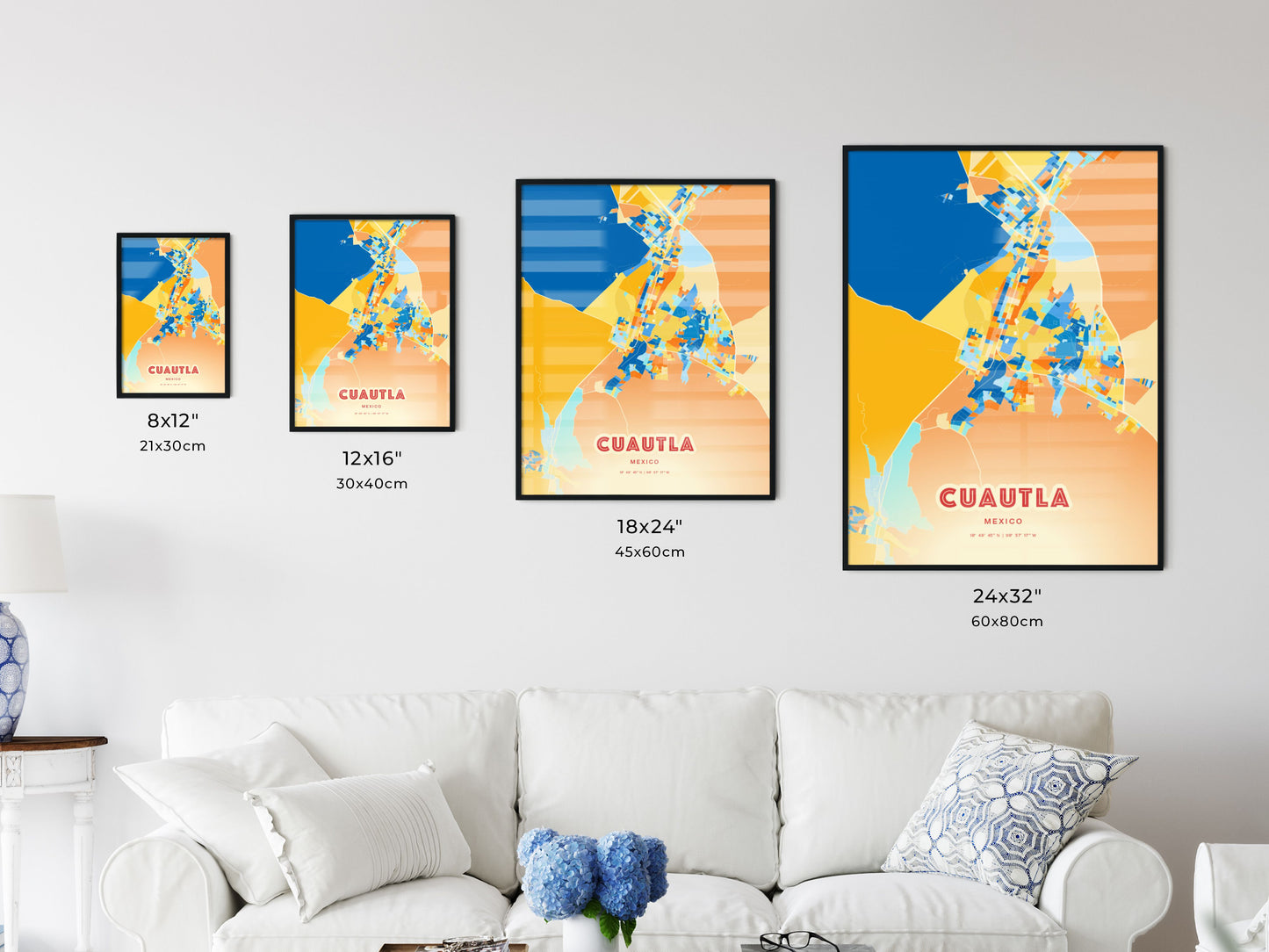 Colorful CUAUTLA MEXICO Fine Art Map Blue Orange