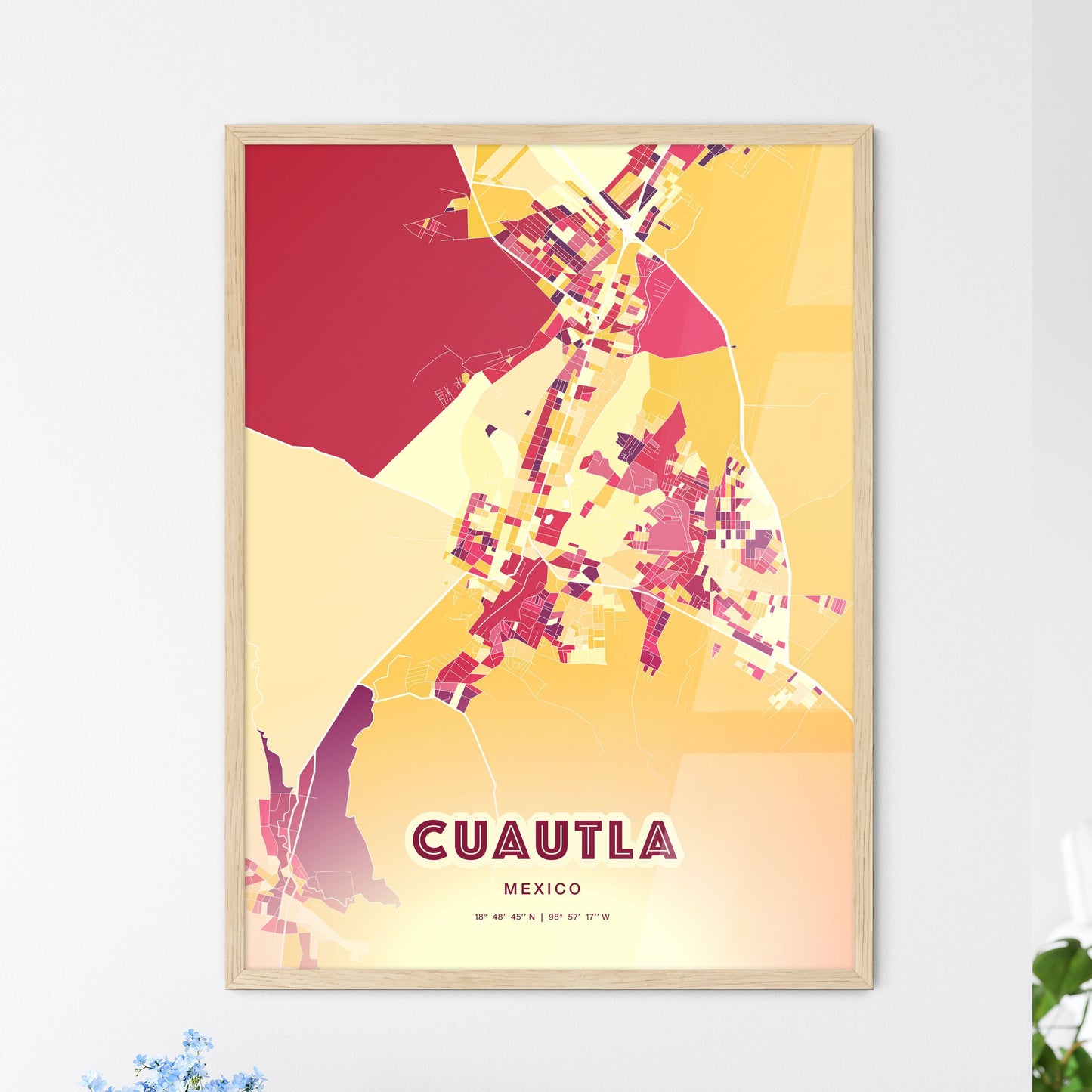 Colorful CUAUTLA MEXICO Fine Art Map Hot Red