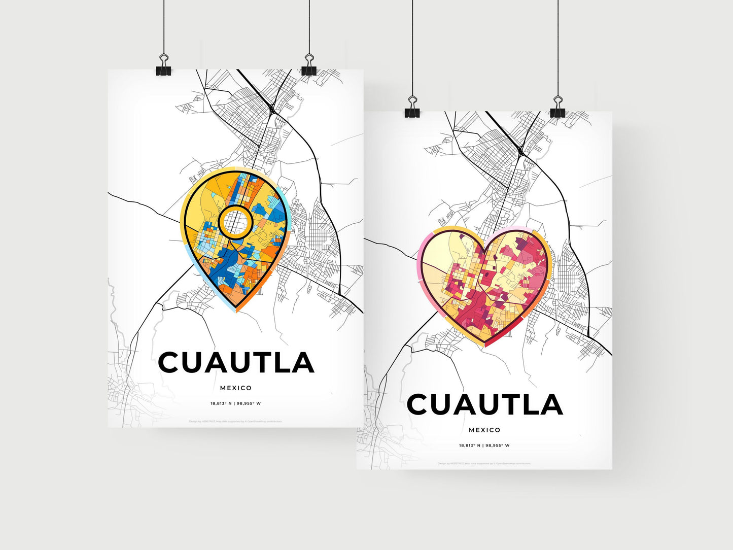 CUAUTLA MEXICO minimal art map with a colorful icon. Where it all began, Couple map gift.