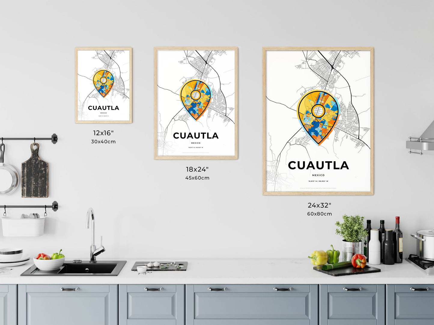 CUAUTLA MEXICO minimal art map with a colorful icon. Where it all began, Couple map gift.