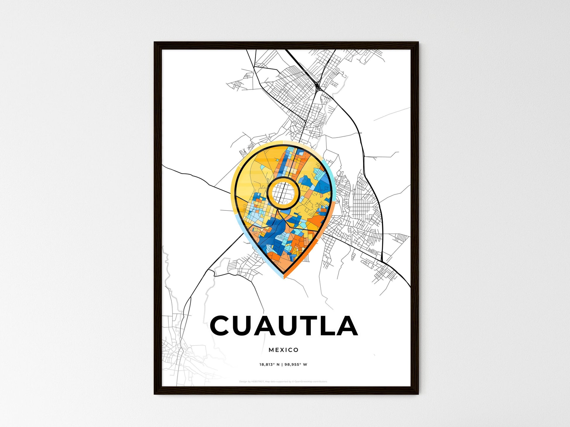 CUAUTLA MEXICO minimal art map with a colorful icon. Where it all began, Couple map gift. Style 1