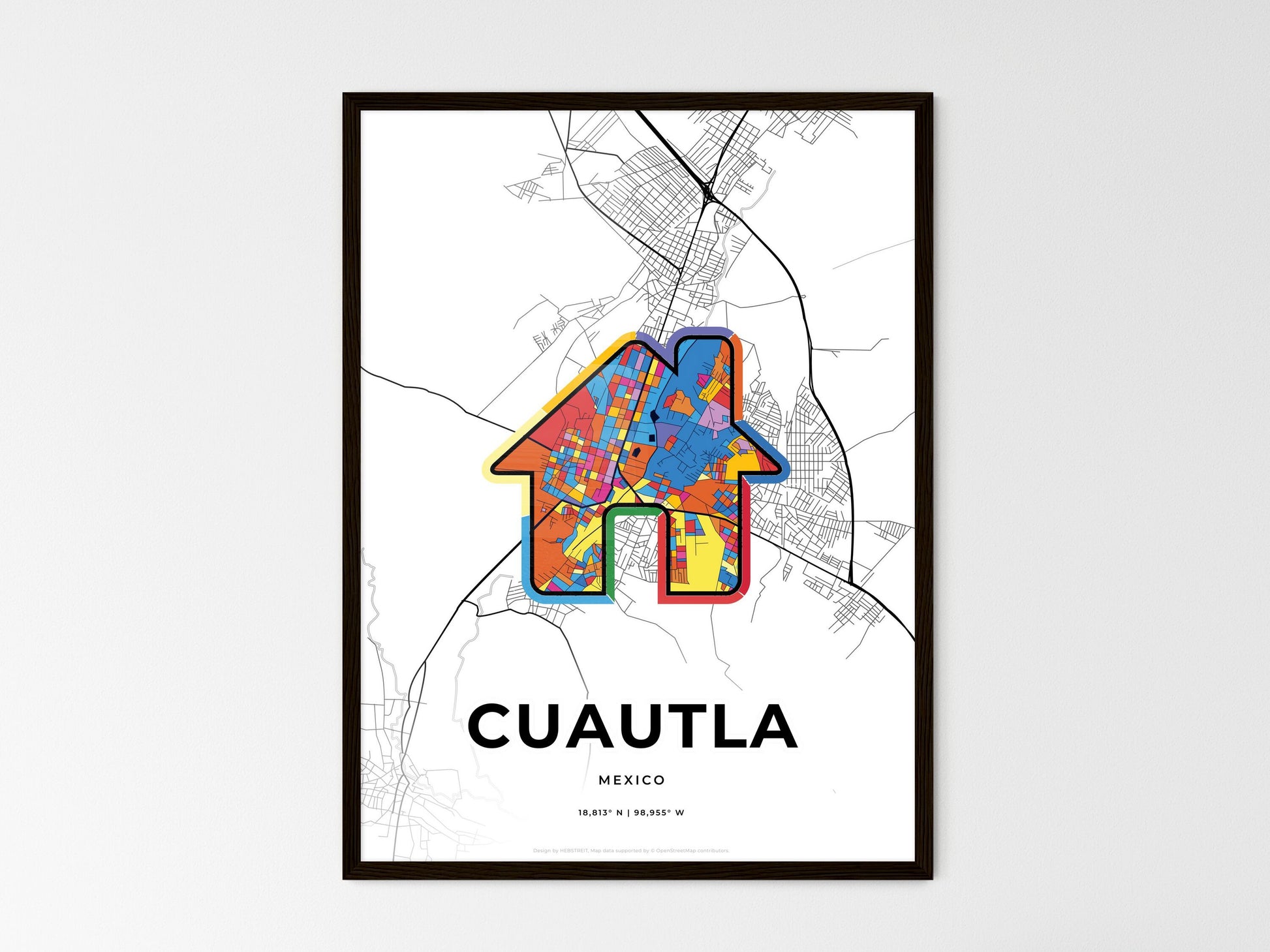 CUAUTLA MEXICO minimal art map with a colorful icon. Where it all began, Couple map gift. Style 3