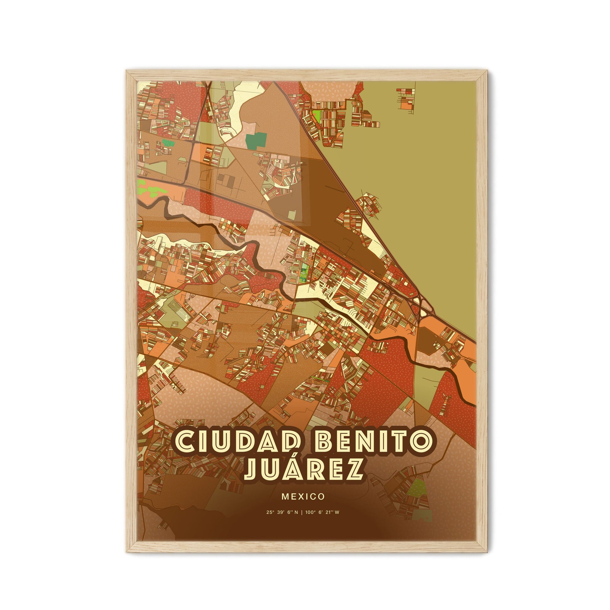 Colorful CIUDAD BENITO JUÁREZ MEXICO Fine Art Map Farmhouse