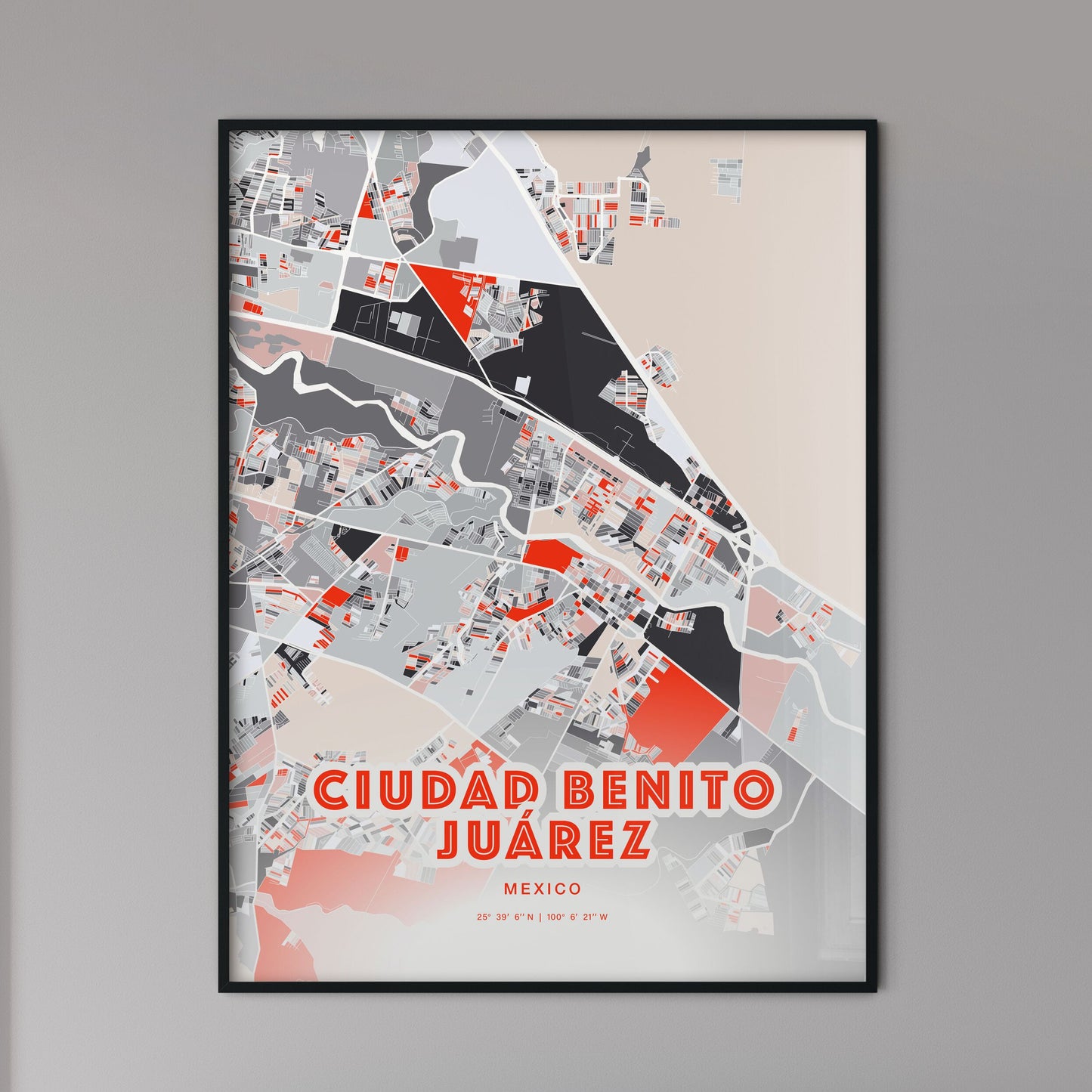 Colorful CIUDAD BENITO JUÁREZ MEXICO Fine Art Map Modern