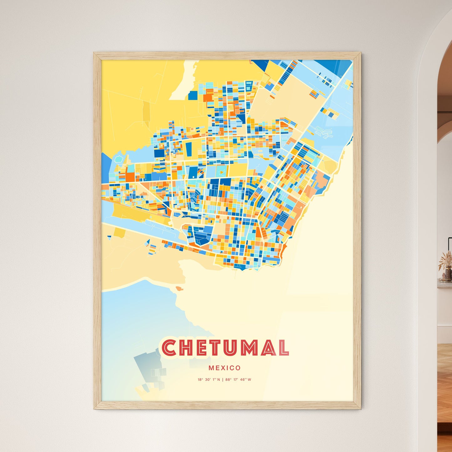 Colorful CHETUMAL MEXICO Fine Art Map Blue Orange