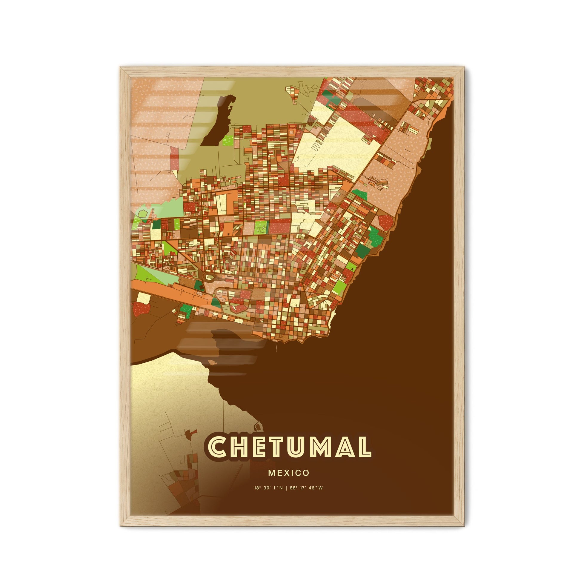 Colorful CHETUMAL MEXICO Fine Art Map Farmhouse