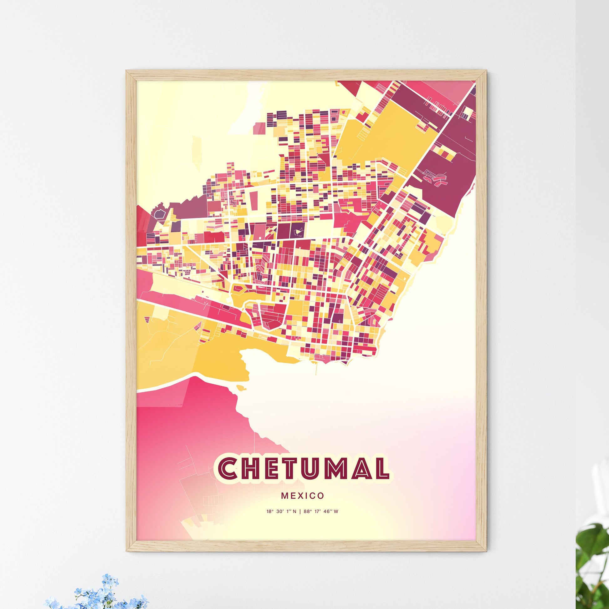 Colorful CHETUMAL MEXICO Fine Art Map Hot Red