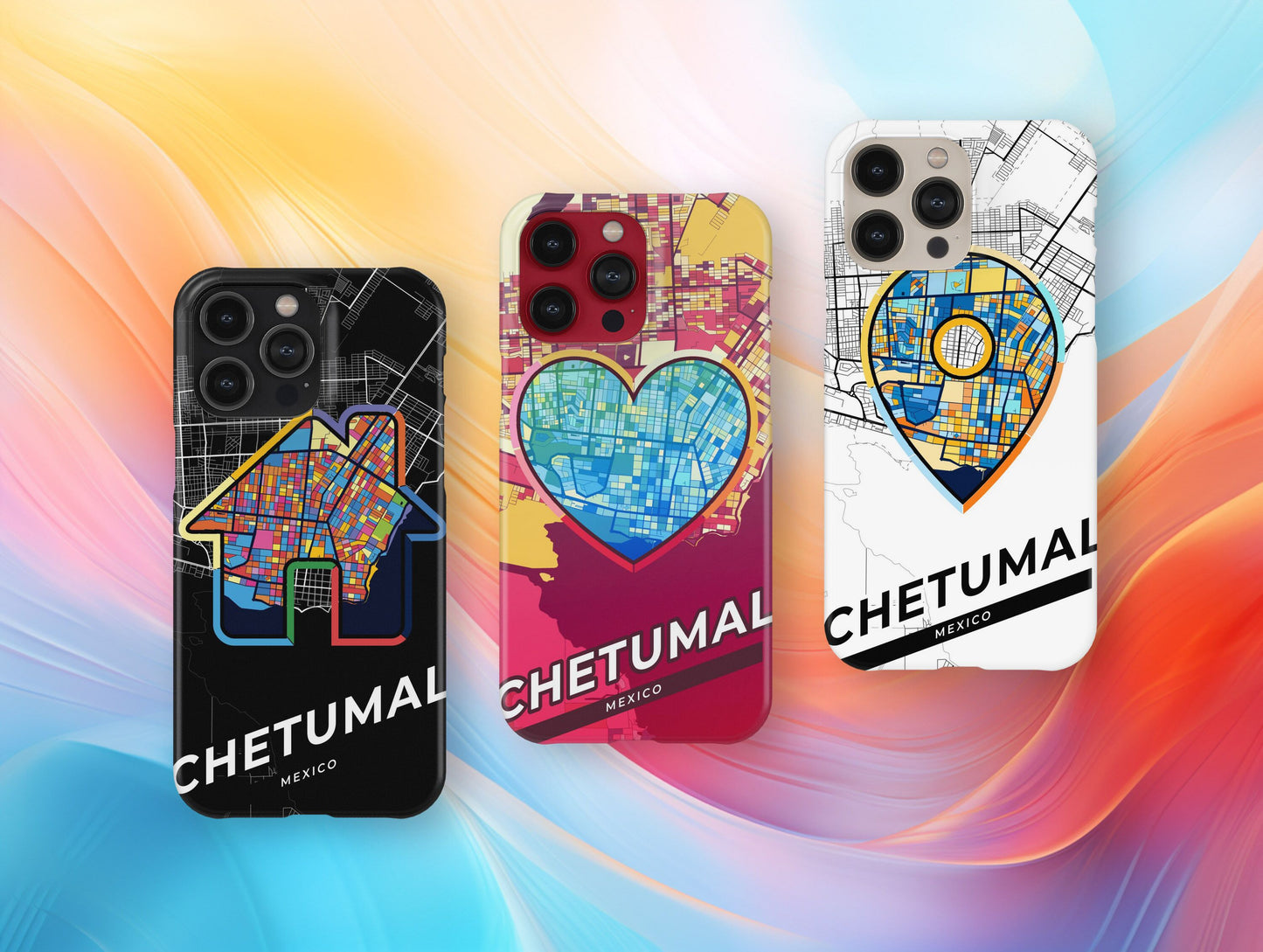 Chetumal Mexico slim phone case with colorful icon. Birthday, wedding or housewarming gift. Couple match cases.