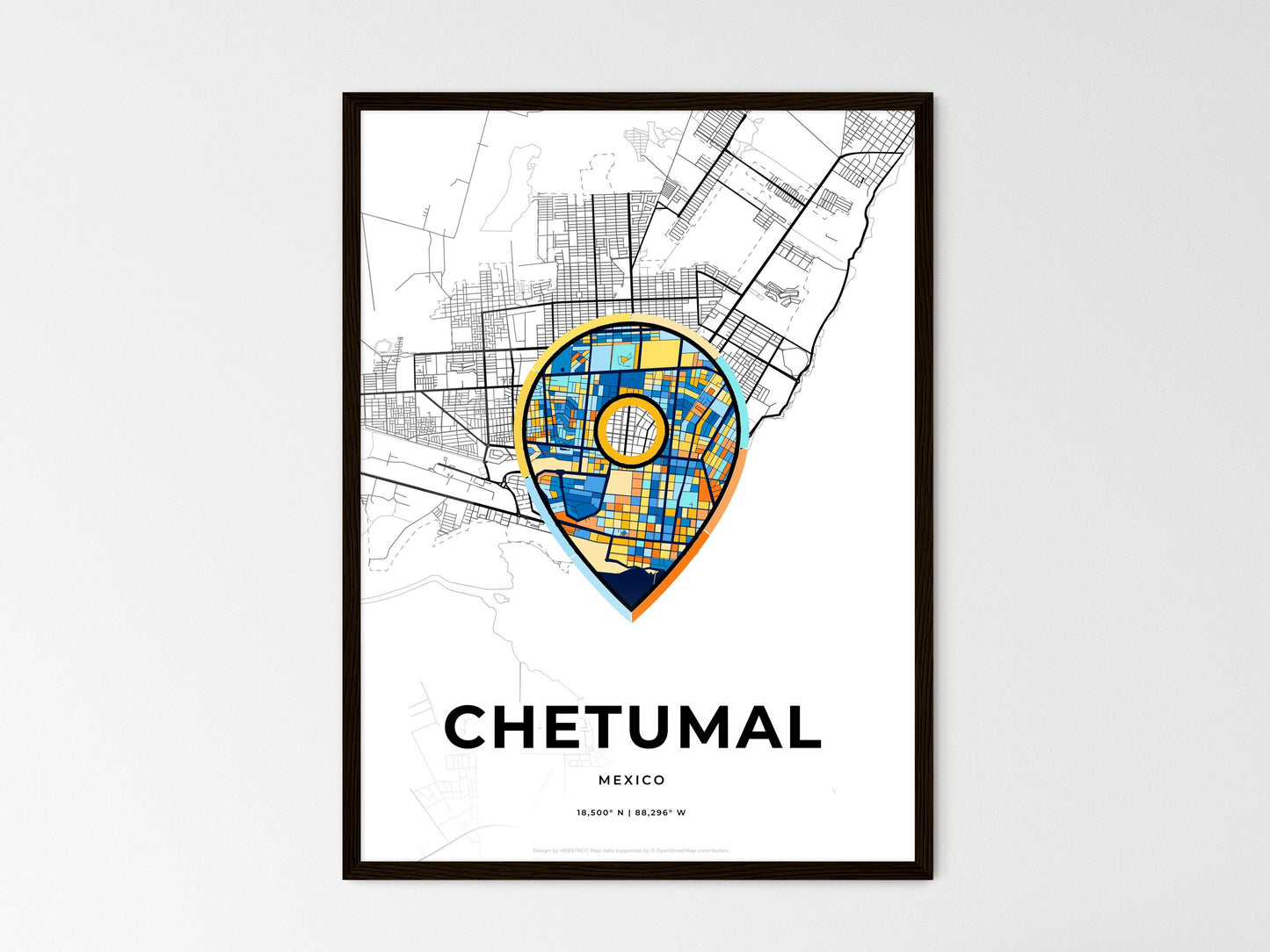 Chetumal Mexico wedding art map with pointer icon