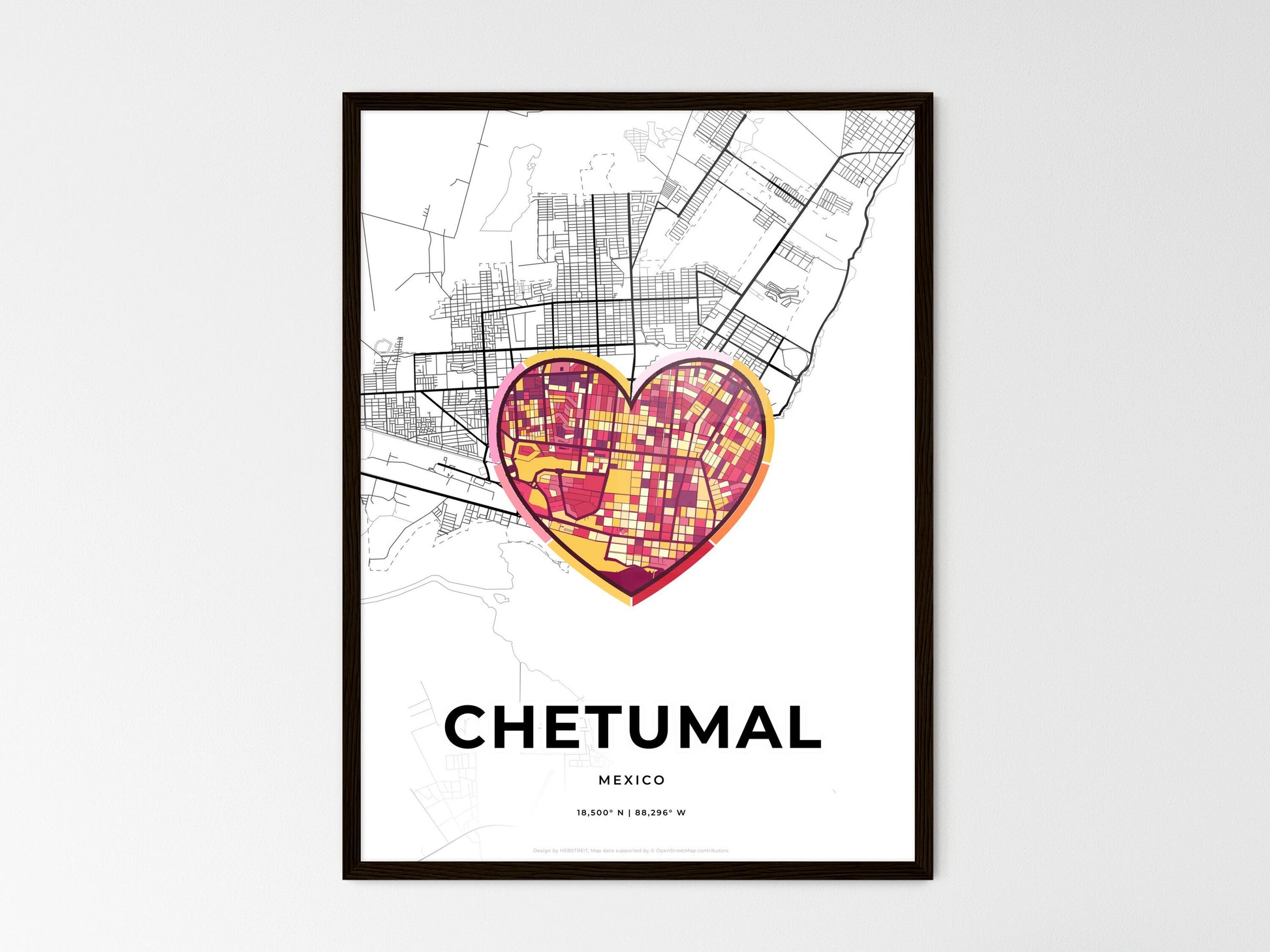 Chetumal Mexico wedding art map with heart icon
