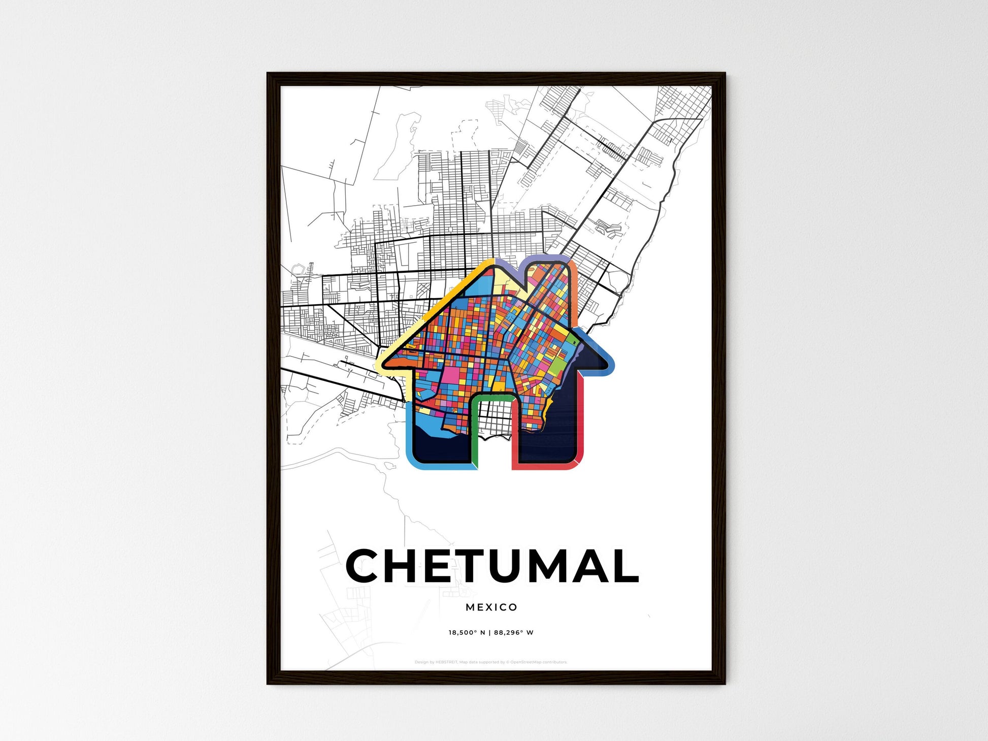 Chetumal Mexico wedding art map with home icon