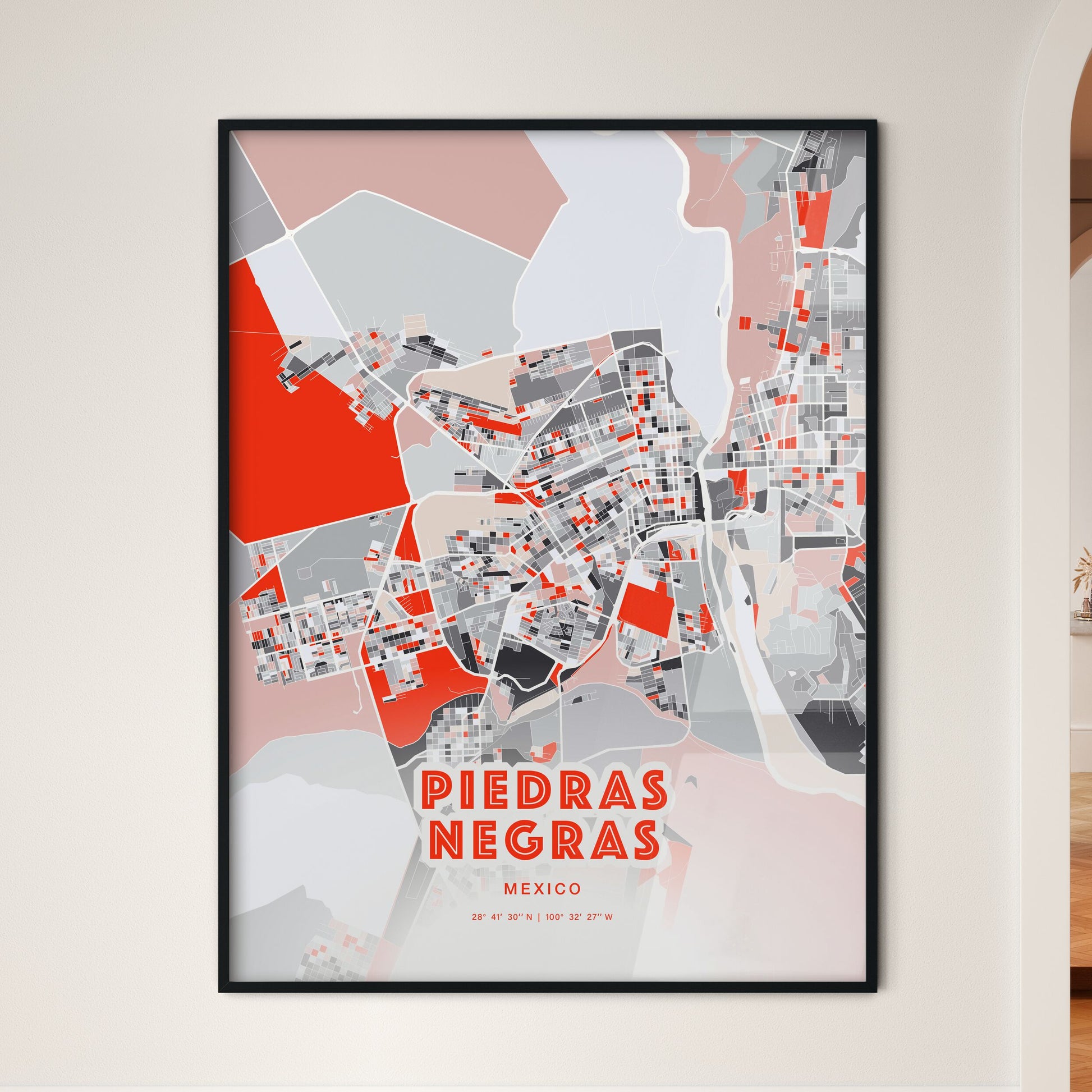 Colorful PIEDRAS NEGRAS MEXICO Fine Art Map Modern