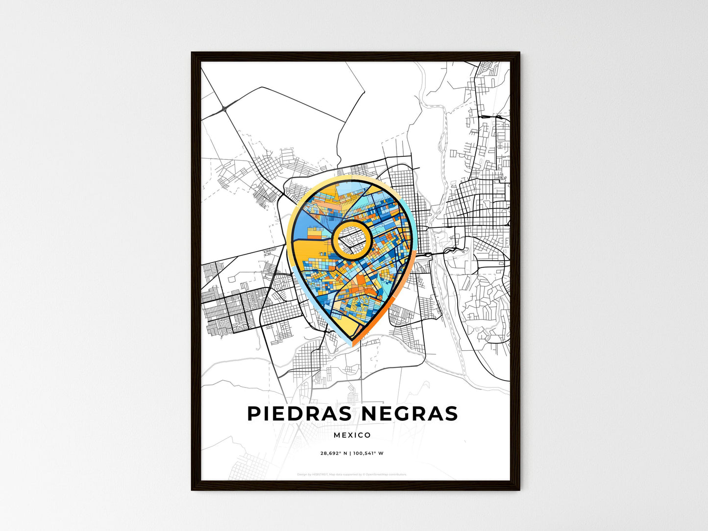 Piedras Negras Mexico wedding art map with pointer icon