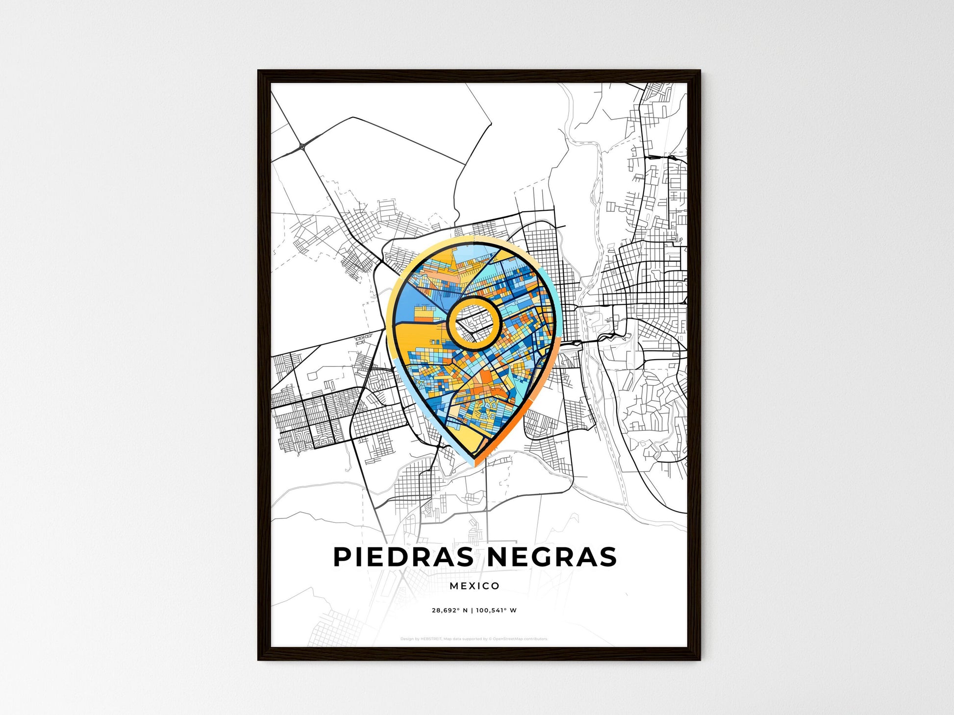 Piedras Negras Mexico wedding art map with pointer icon