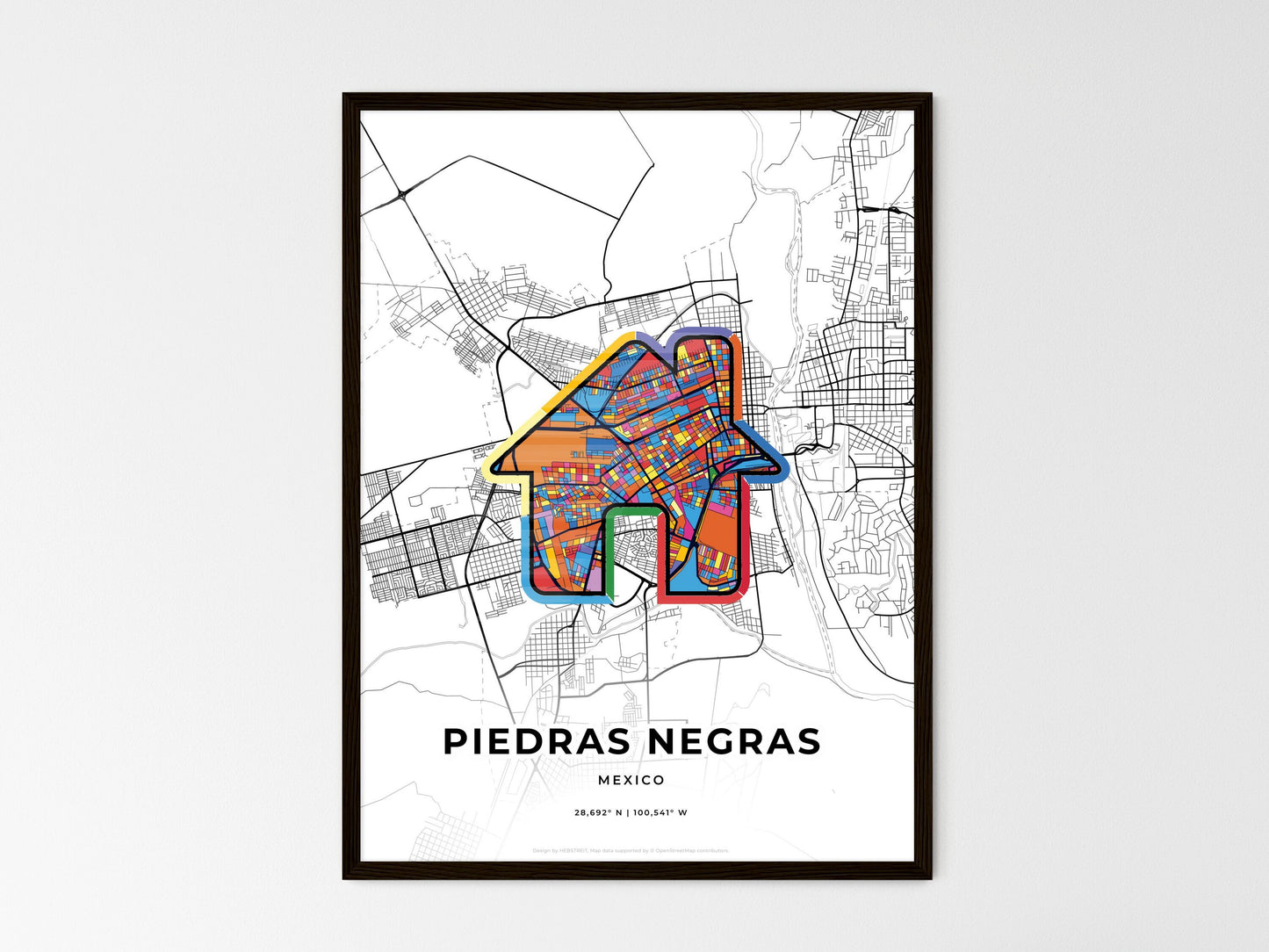 Piedras Negras Mexico wedding art map with home icon