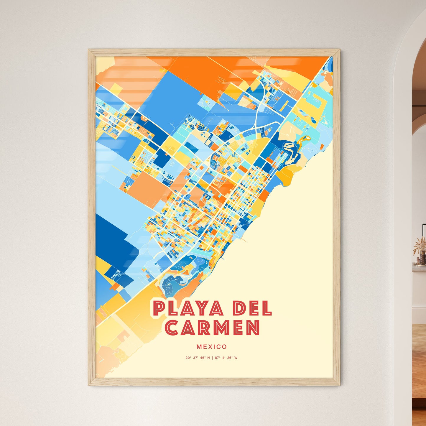 Colorful PLAYA DEL CARMEN MEXICO Fine Art Map Blue Orange