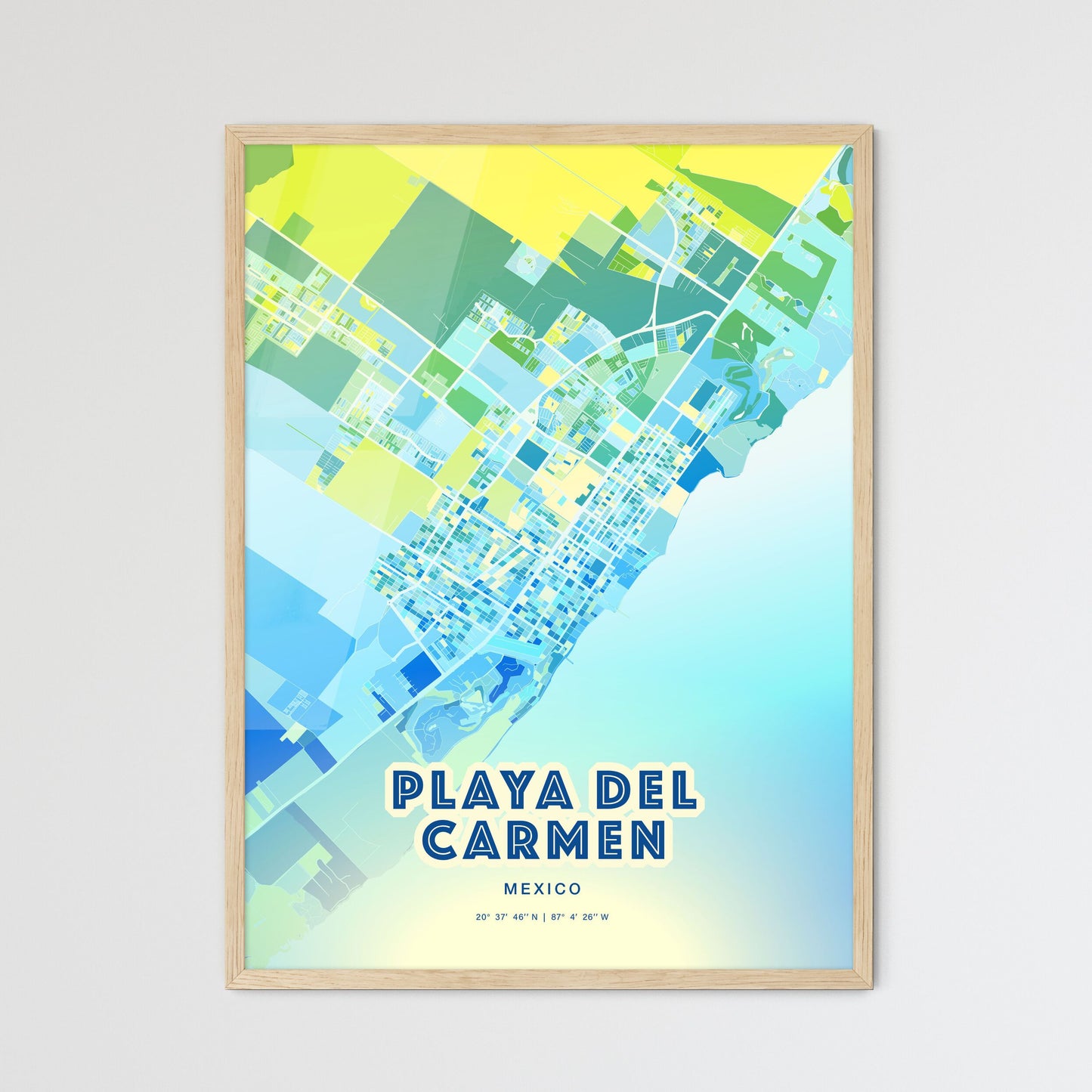 Colorful PLAYA DEL CARMEN MEXICO Fine Art Map Cool Blue