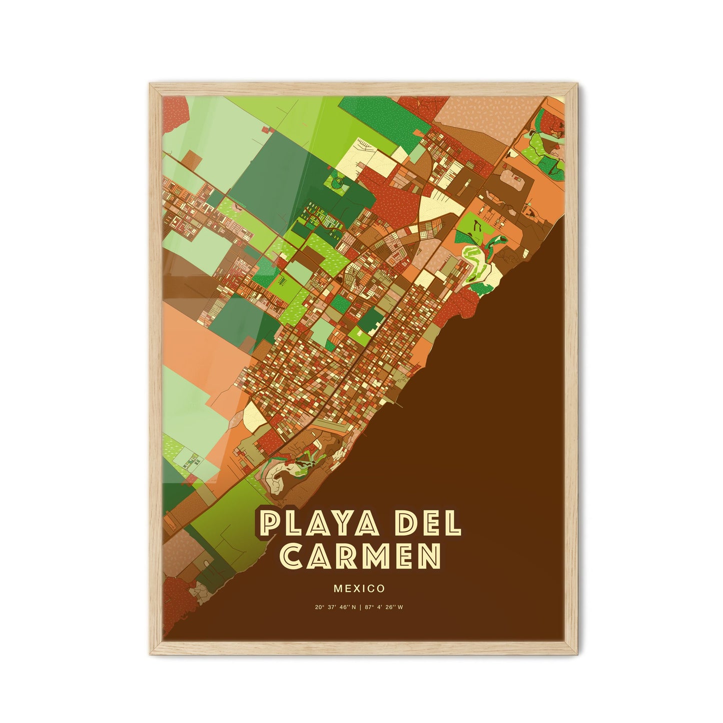 Colorful PLAYA DEL CARMEN MEXICO Fine Art Map Farmhouse