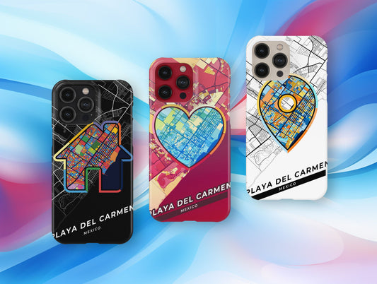 Playa Del Carmen Mexico slim phone case with colorful icon. Birthday, wedding or housewarming gift. Couple match cases.