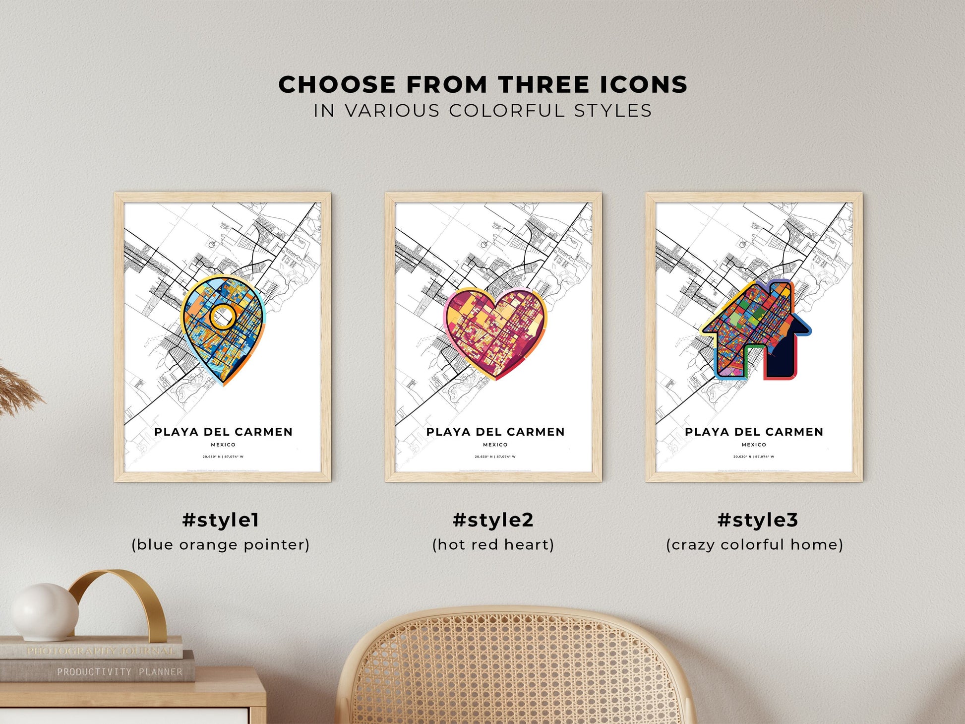 Playa Del Carmen Mexico maps with colorful icons