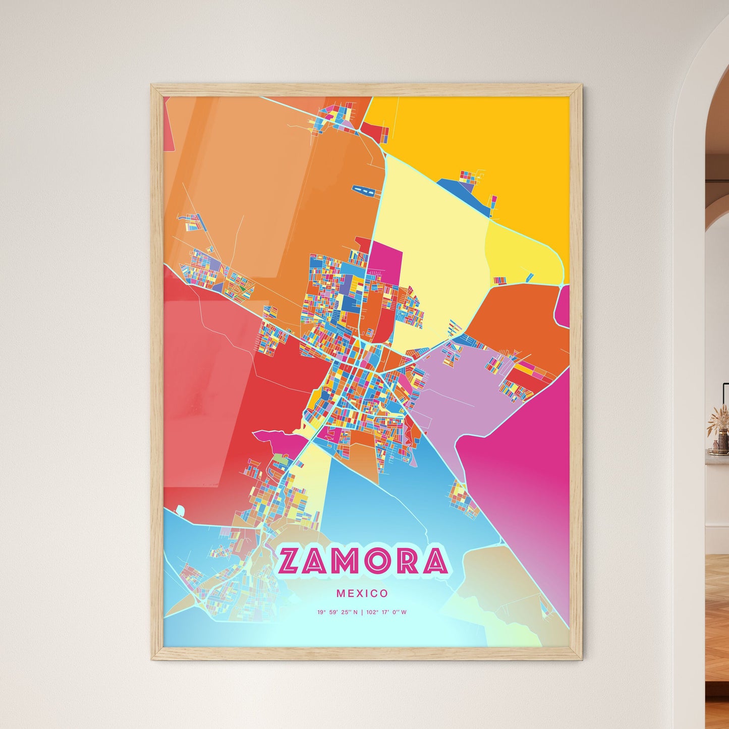Colorful ZAMORA MEXICO Fine Art Map Crazy Colors