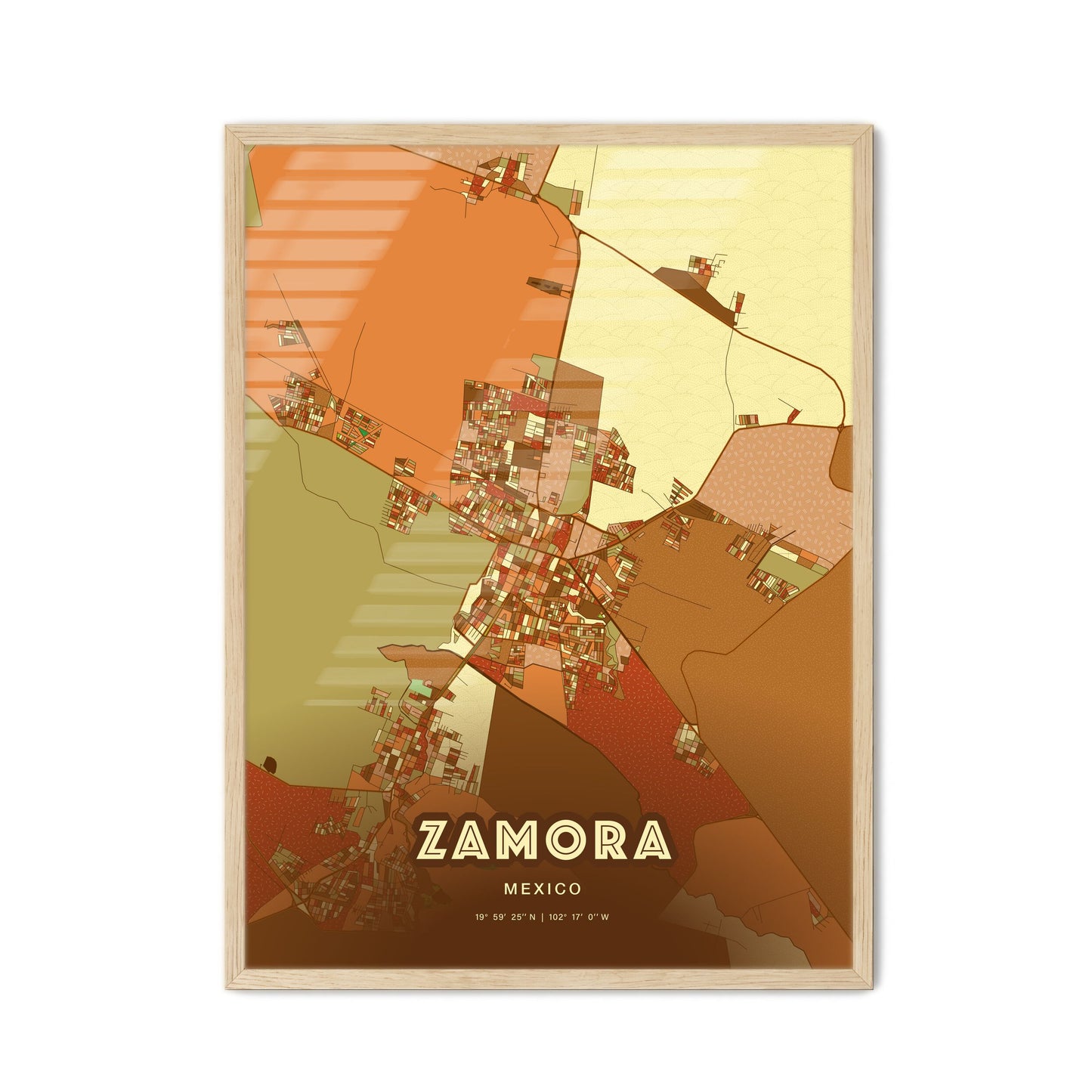 Colorful ZAMORA MEXICO Fine Art Map Farmhouse