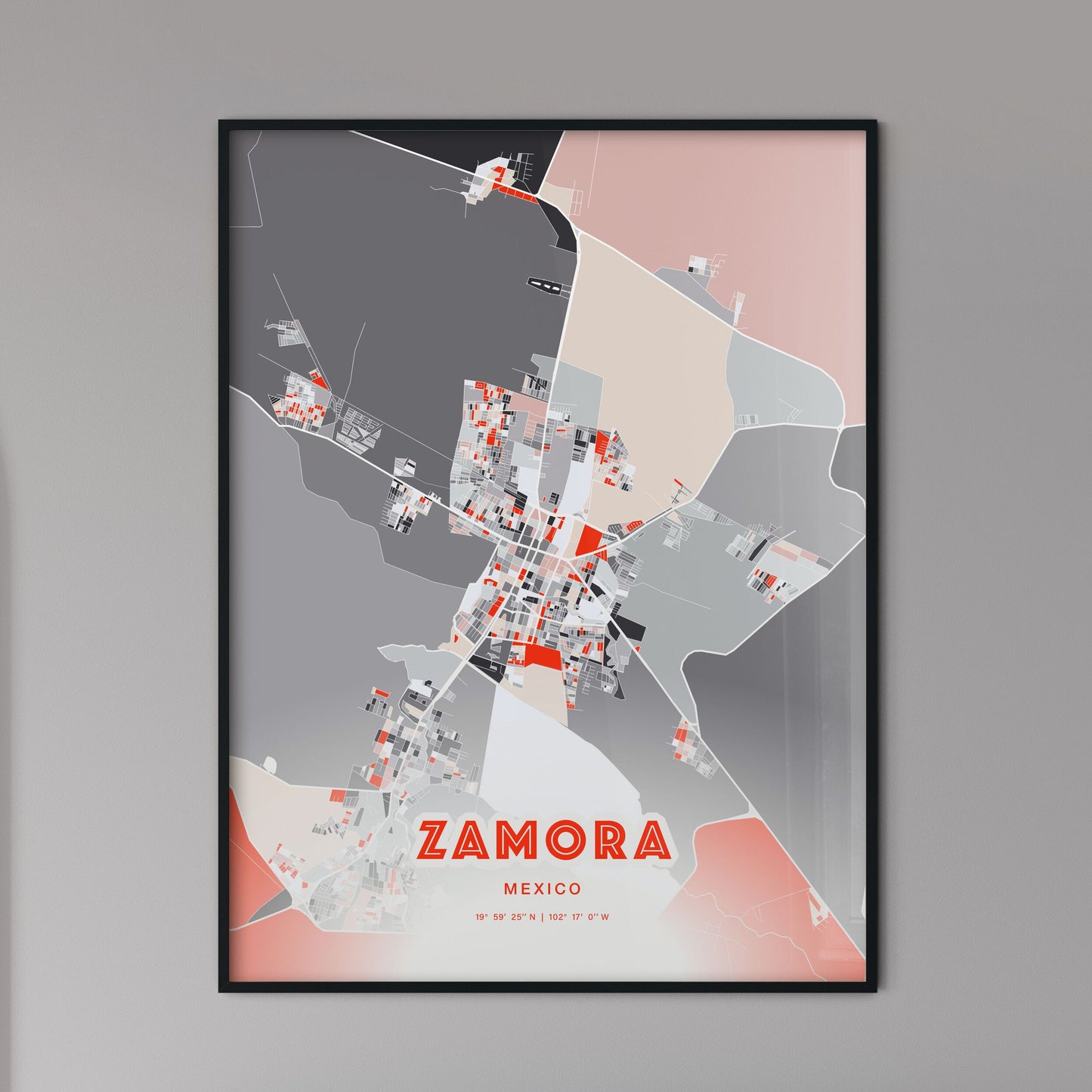 Colorful ZAMORA MEXICO Fine Art Map Modern