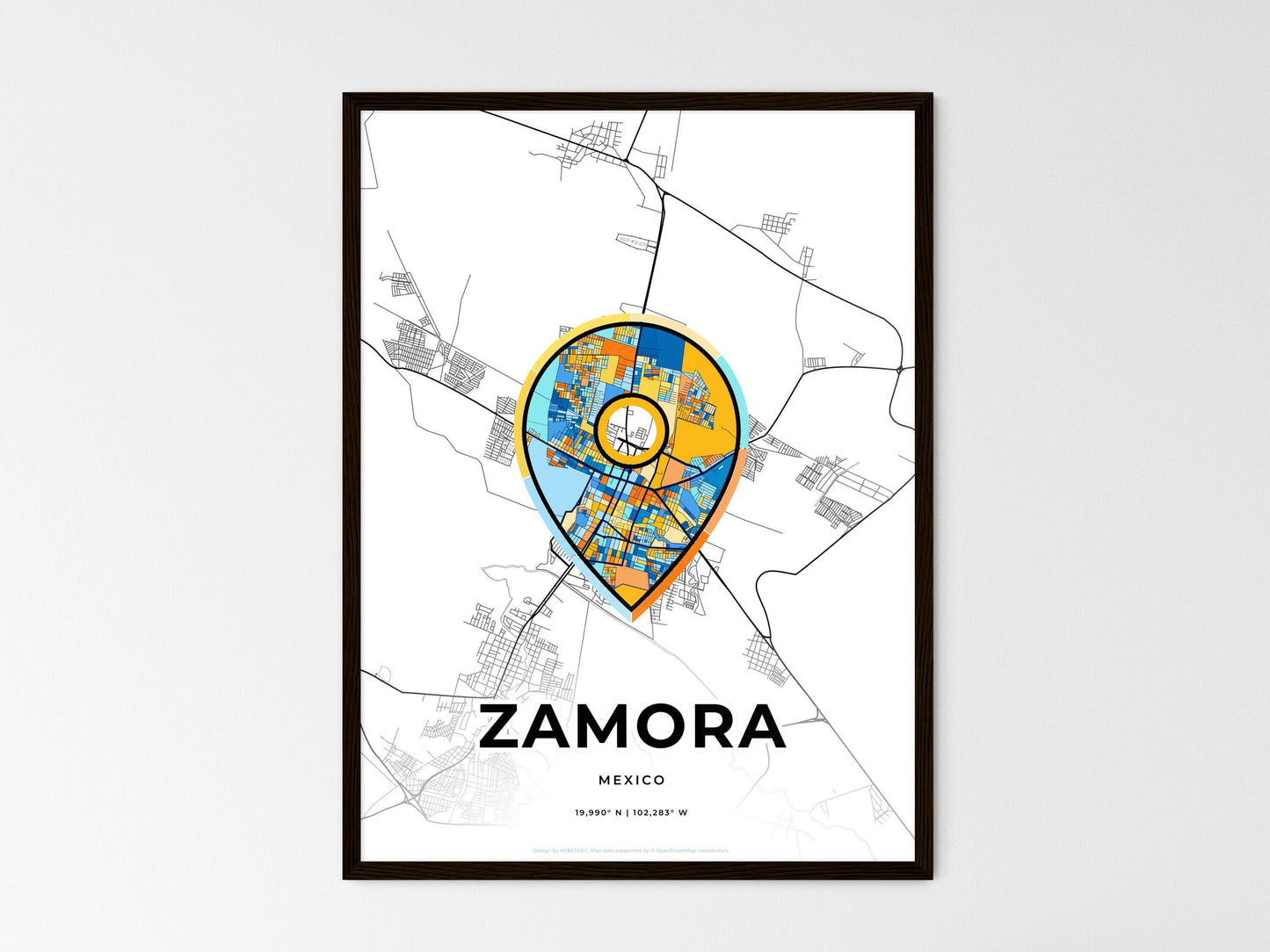 Zamora Mexico wedding art map with pointer icon