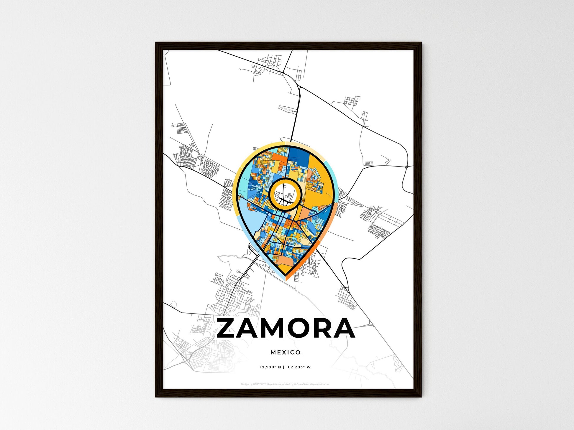 Zamora Mexico wedding art map with pointer icon
