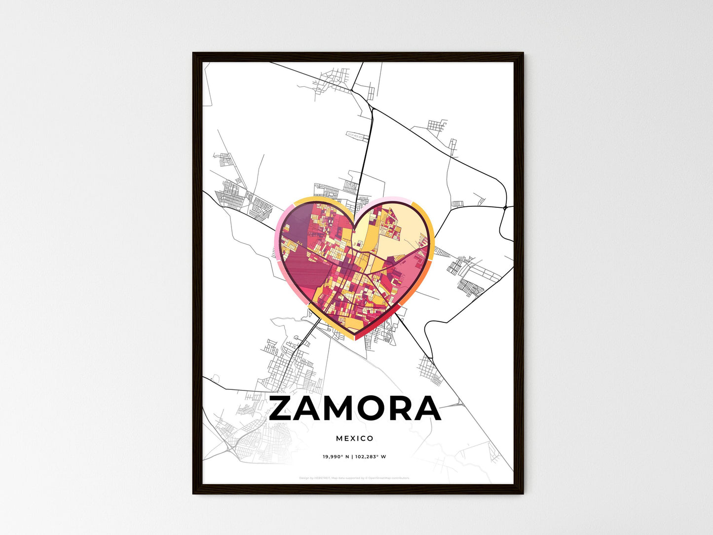 Zamora Mexico wedding art map with heart icon