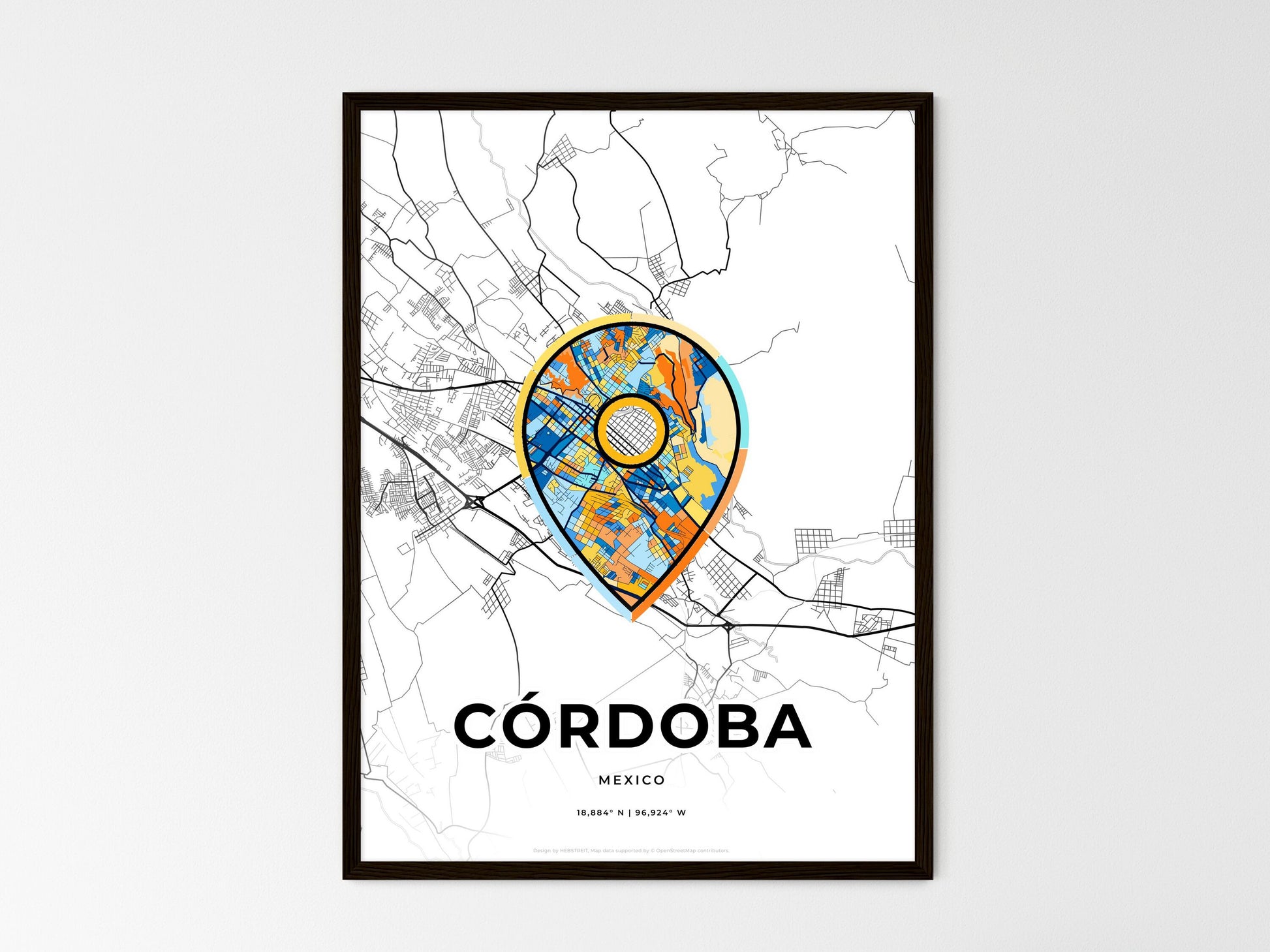 Córdoba Mexico wedding art map with pointer icon