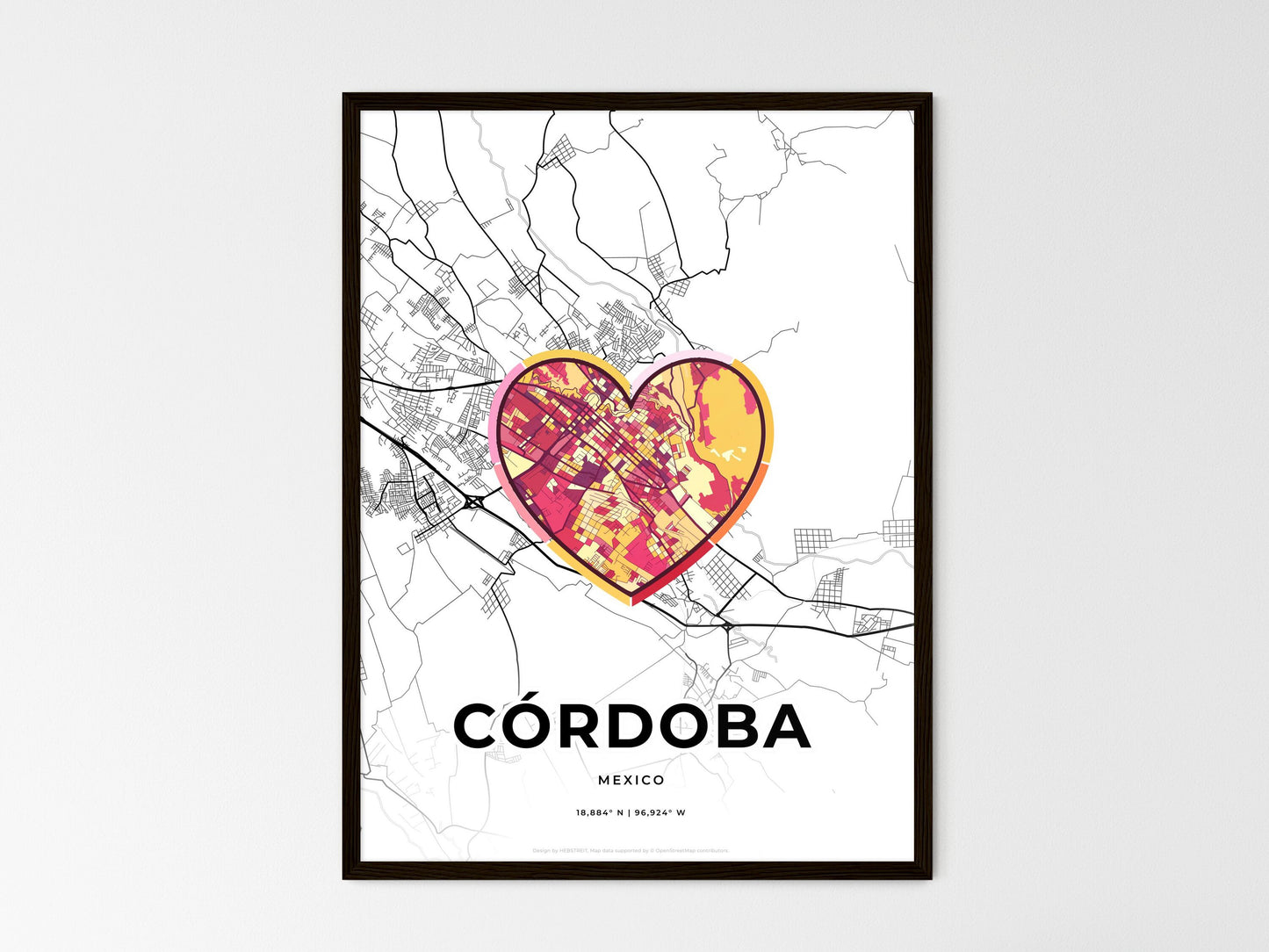 Córdoba Mexico wedding art map with heart icon