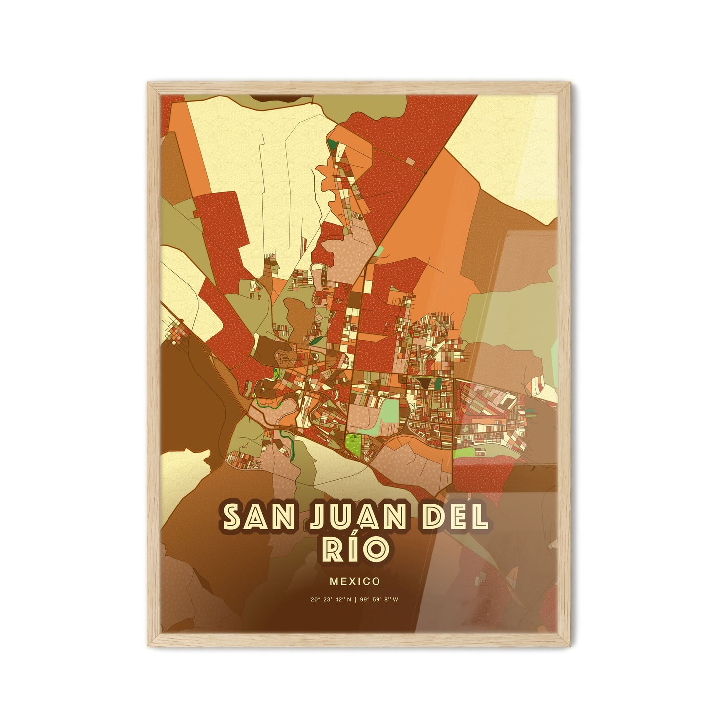 Colorful SAN JUAN DEL RÍO MEXICO Fine Art Map Farmhouse