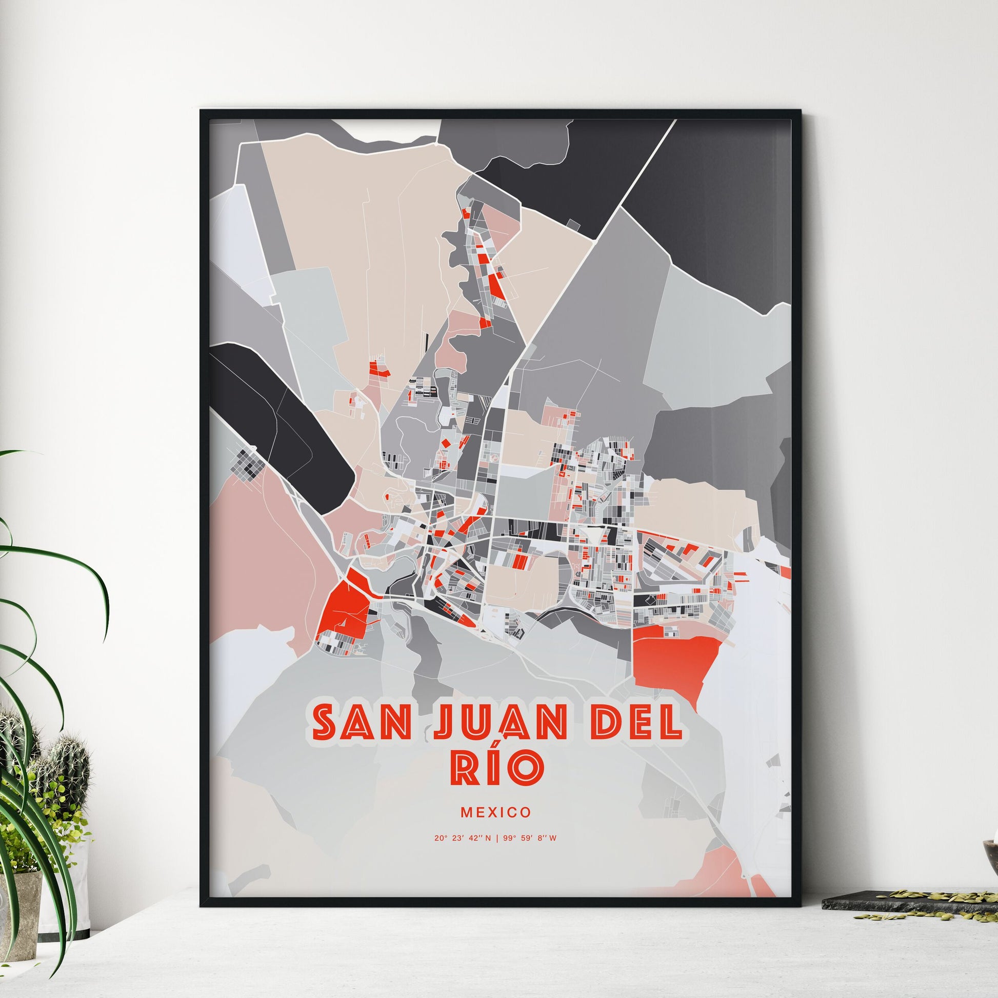 Colorful SAN JUAN DEL RÍO MEXICO Fine Art Map Modern