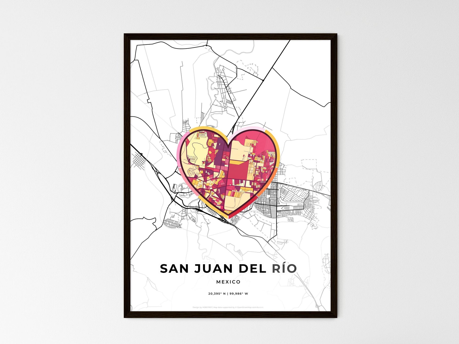 San Juan Del Río Mexico wedding art map with heart icon