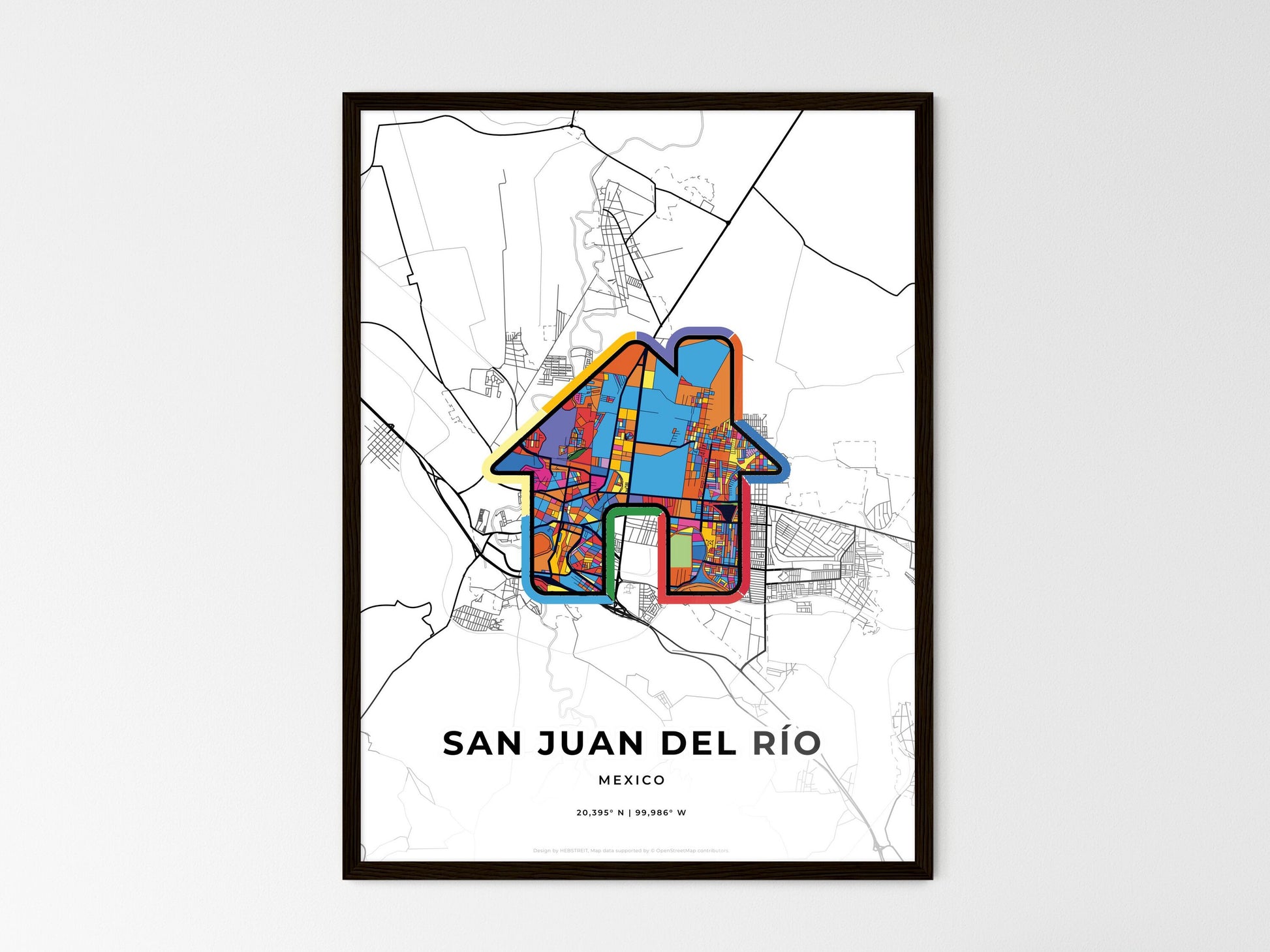 San Juan Del Río Mexico wedding art map with home icon