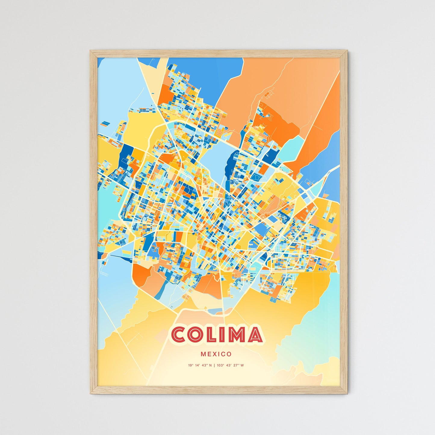 Colorful COLIMA MEXICO Fine Art Map Blue Orange