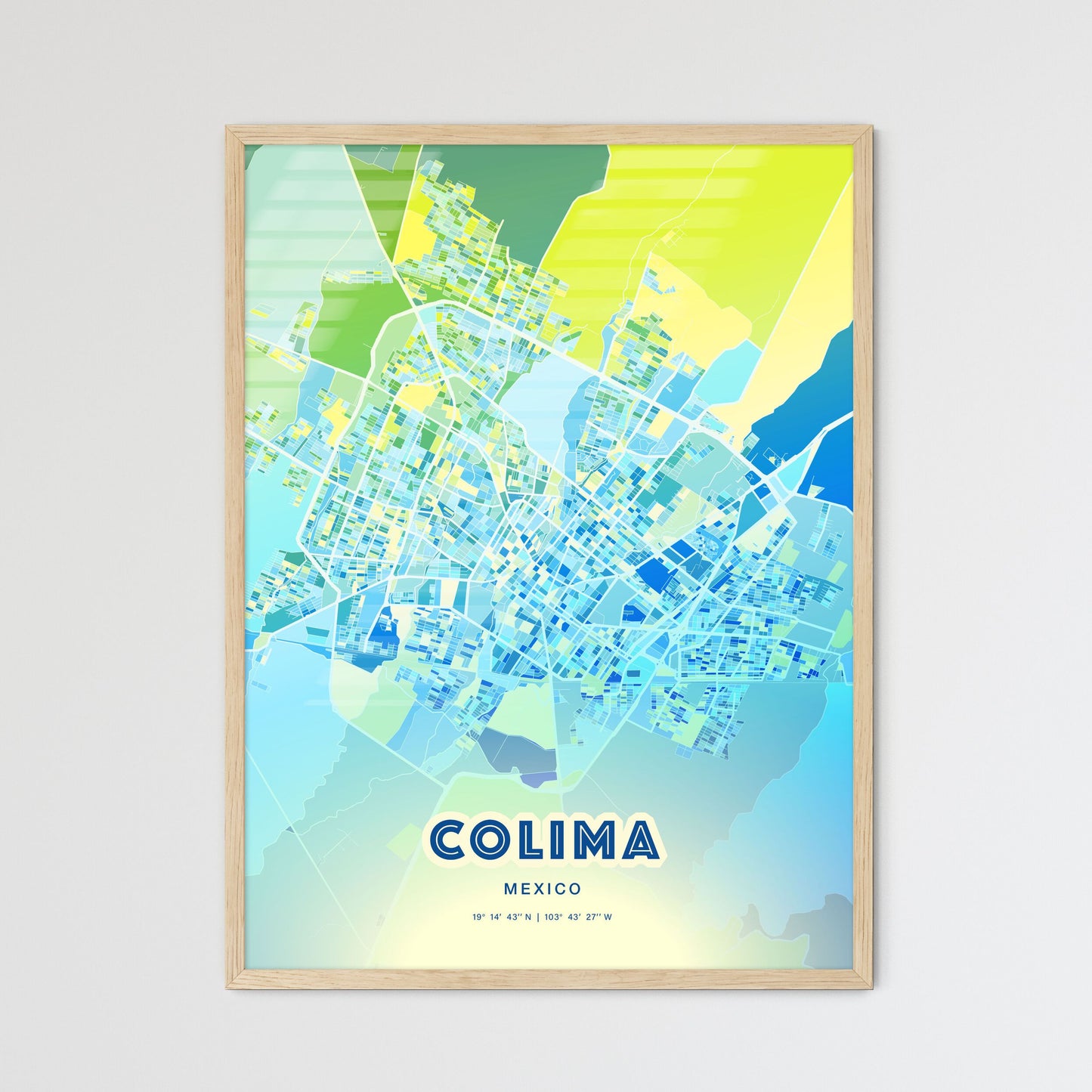 Colorful COLIMA MEXICO Fine Art Map Cool Blue