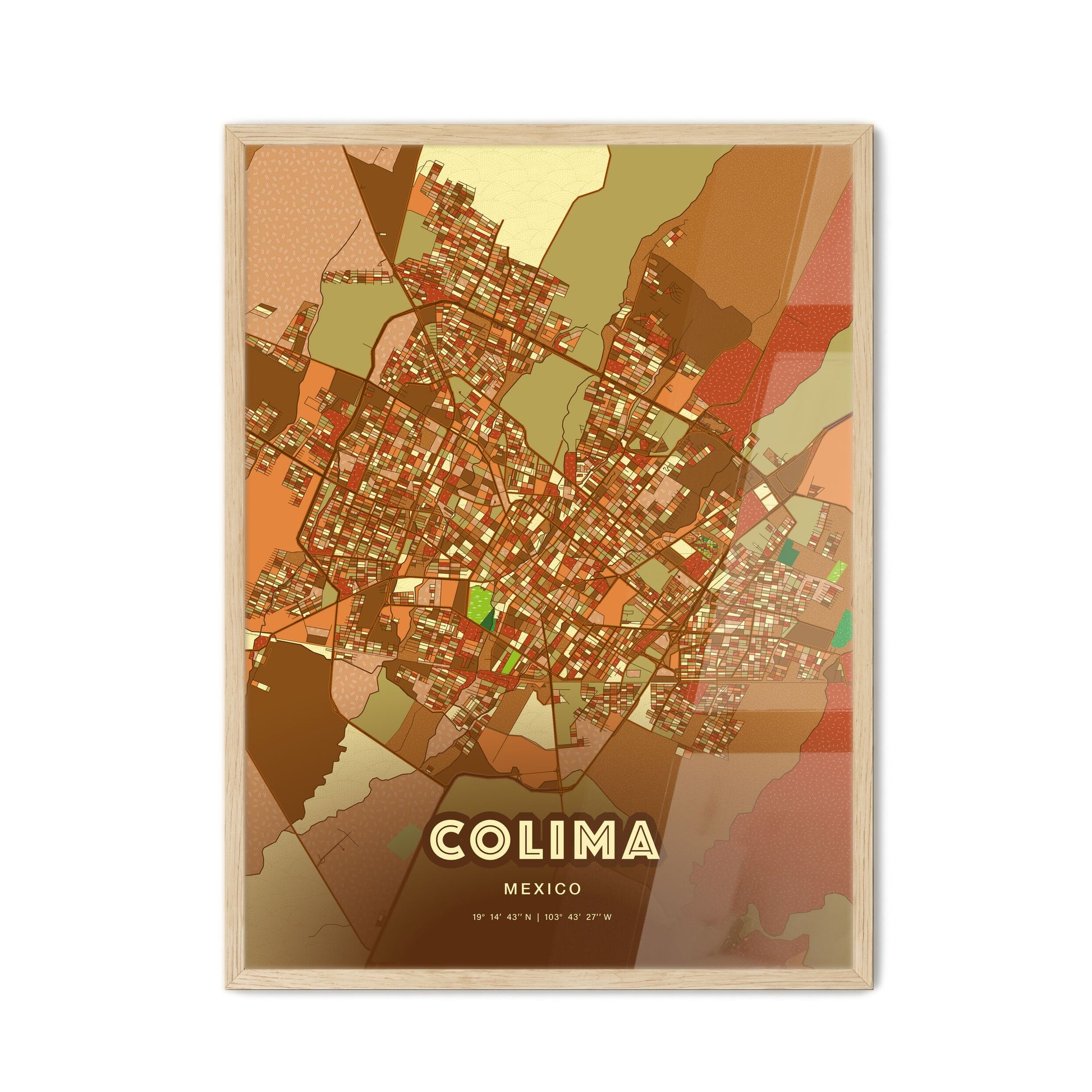 Colorful COLIMA MEXICO Fine Art Map Farmhouse